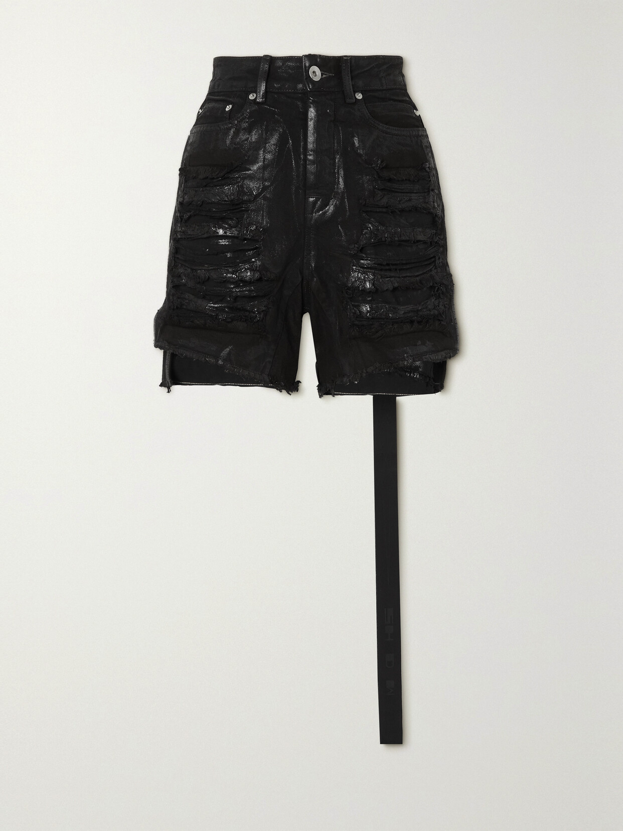 Rick Owens - Distressed Metallic Coated-denim Shorts - Black