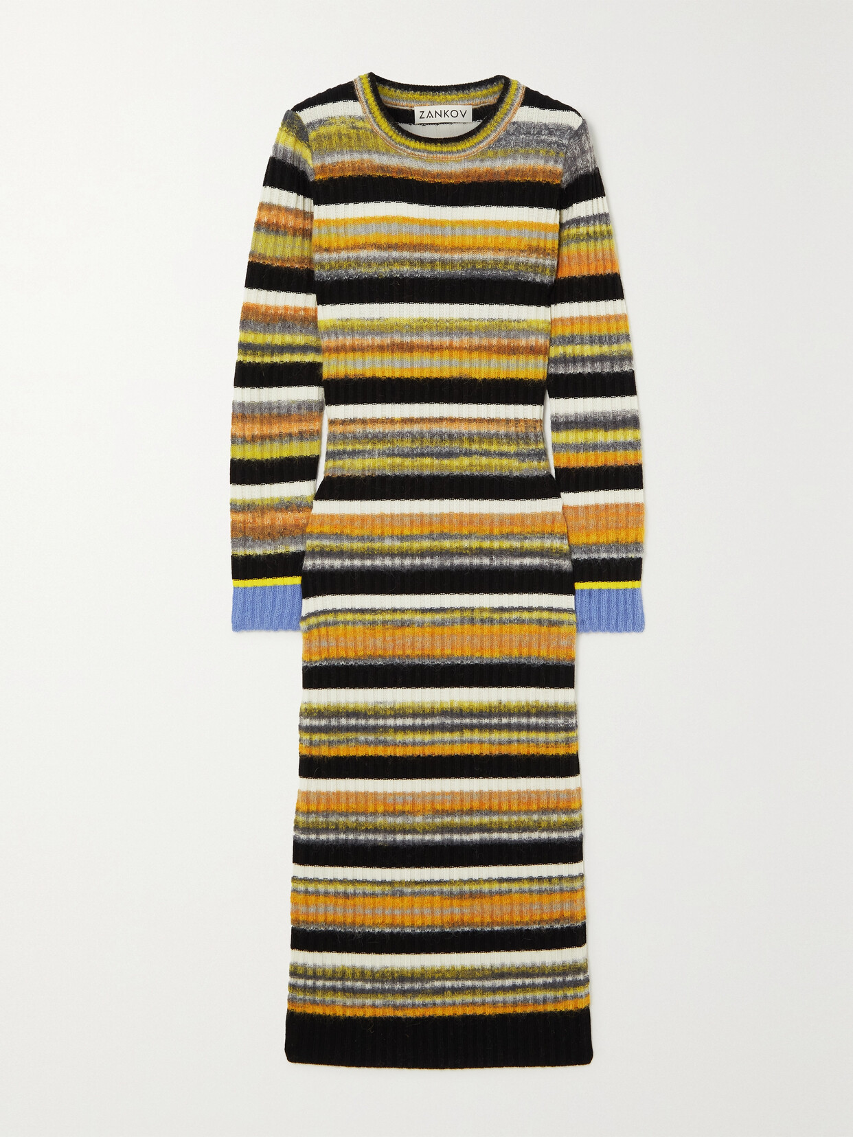Zankov Camille Striped Brushed Ribbed-knit Midi Dress In Yellow