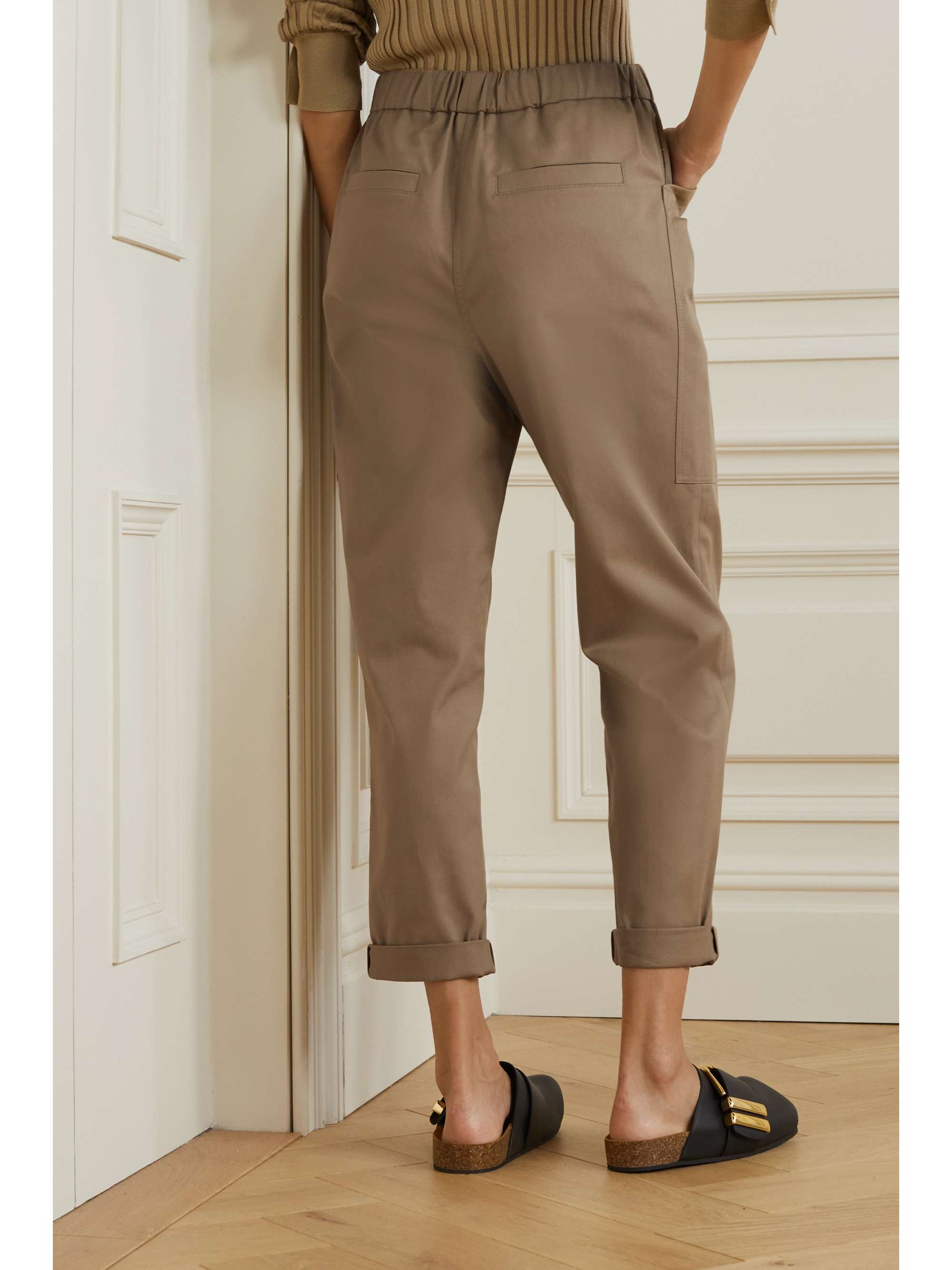 Taupe Belted cotton-blend twill 