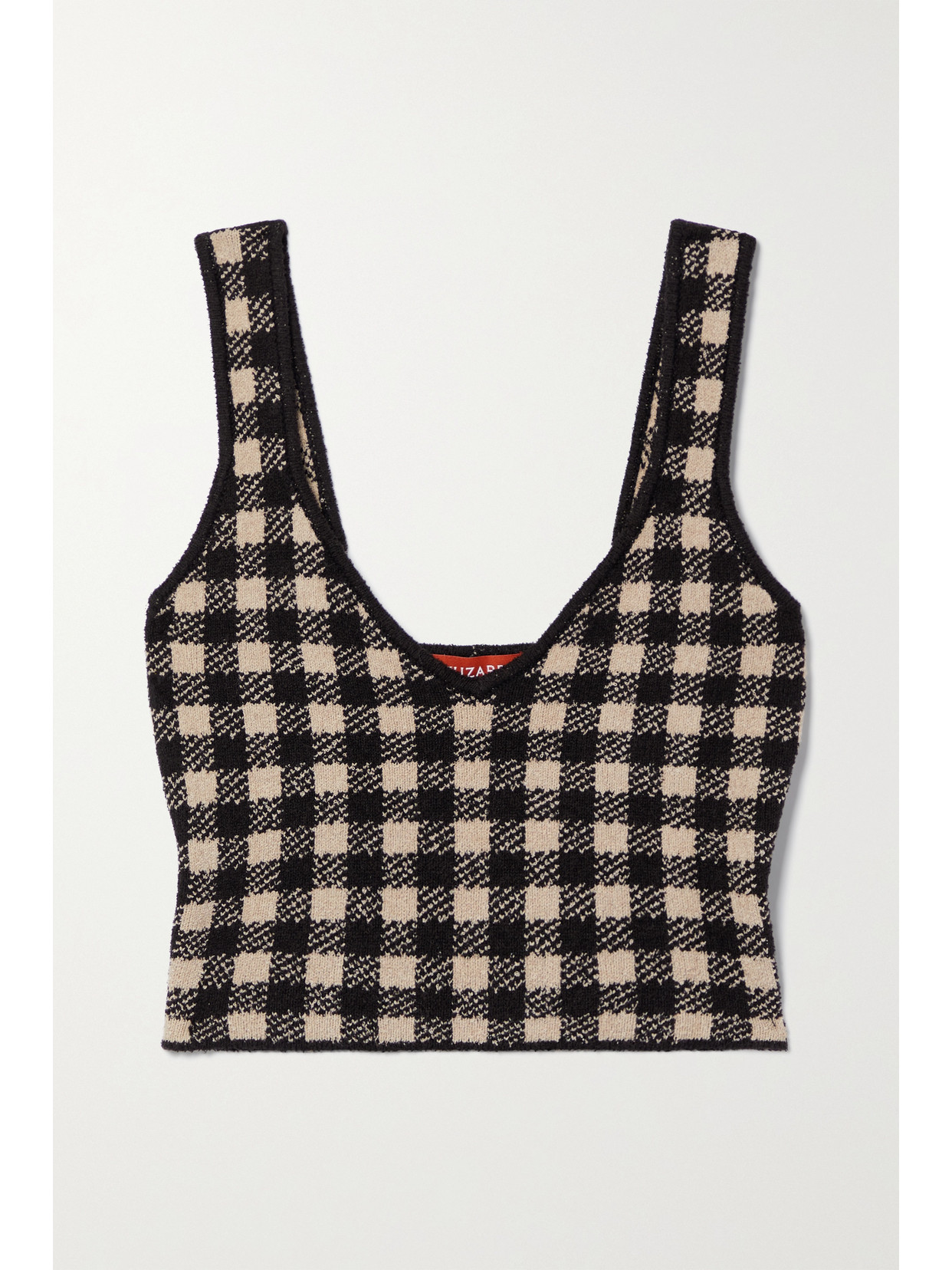 Altuzarra Argia Cropped Checked Lyocell-blend Top In Black