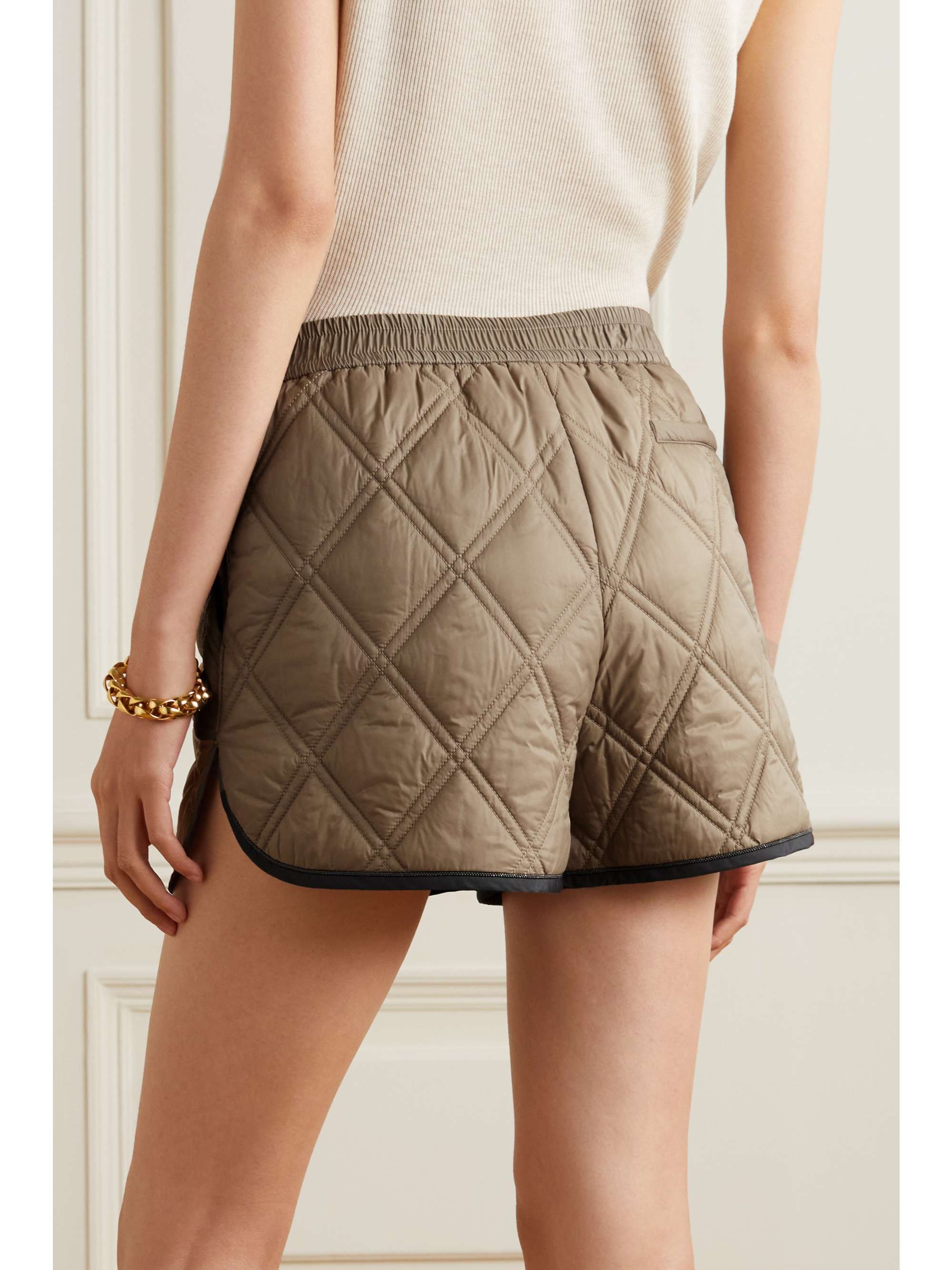 BRUNELLO CUCINELLI Bead-embellished quilted padded shell shorts