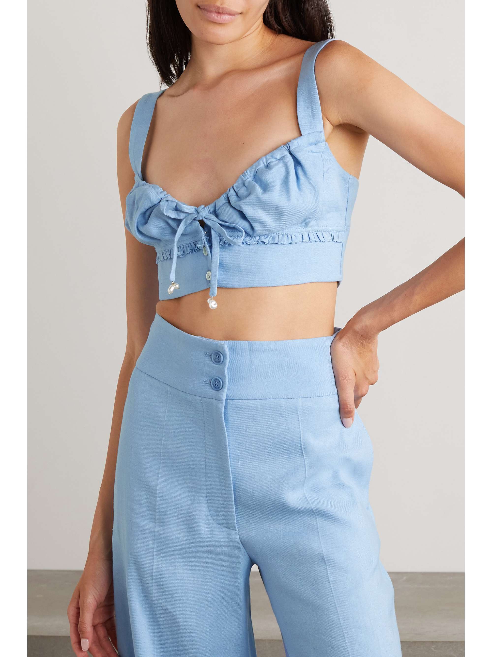 ALTUZARRA Bijou cropped ruffled linen-blend top