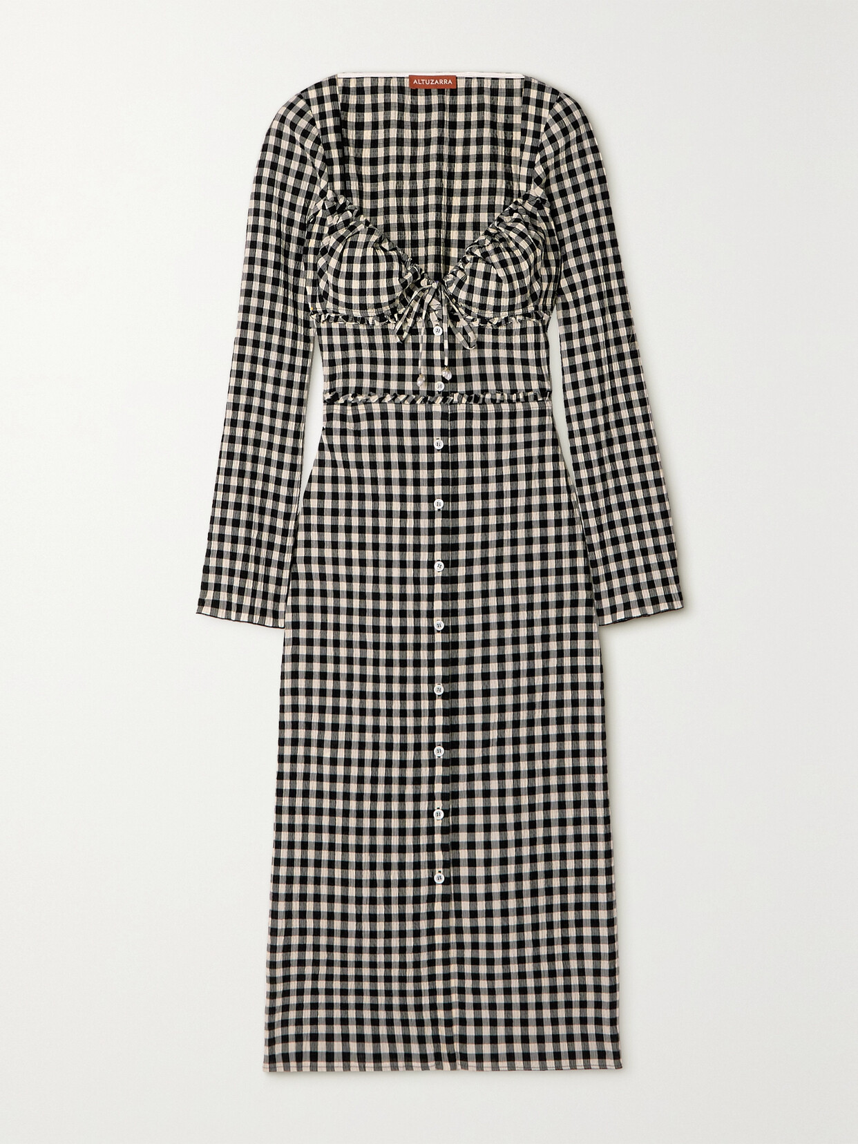 ALTUZARRA HIMALIA GINGHAM COTTON-BLEND SEERSUCKER MIDI DRESS