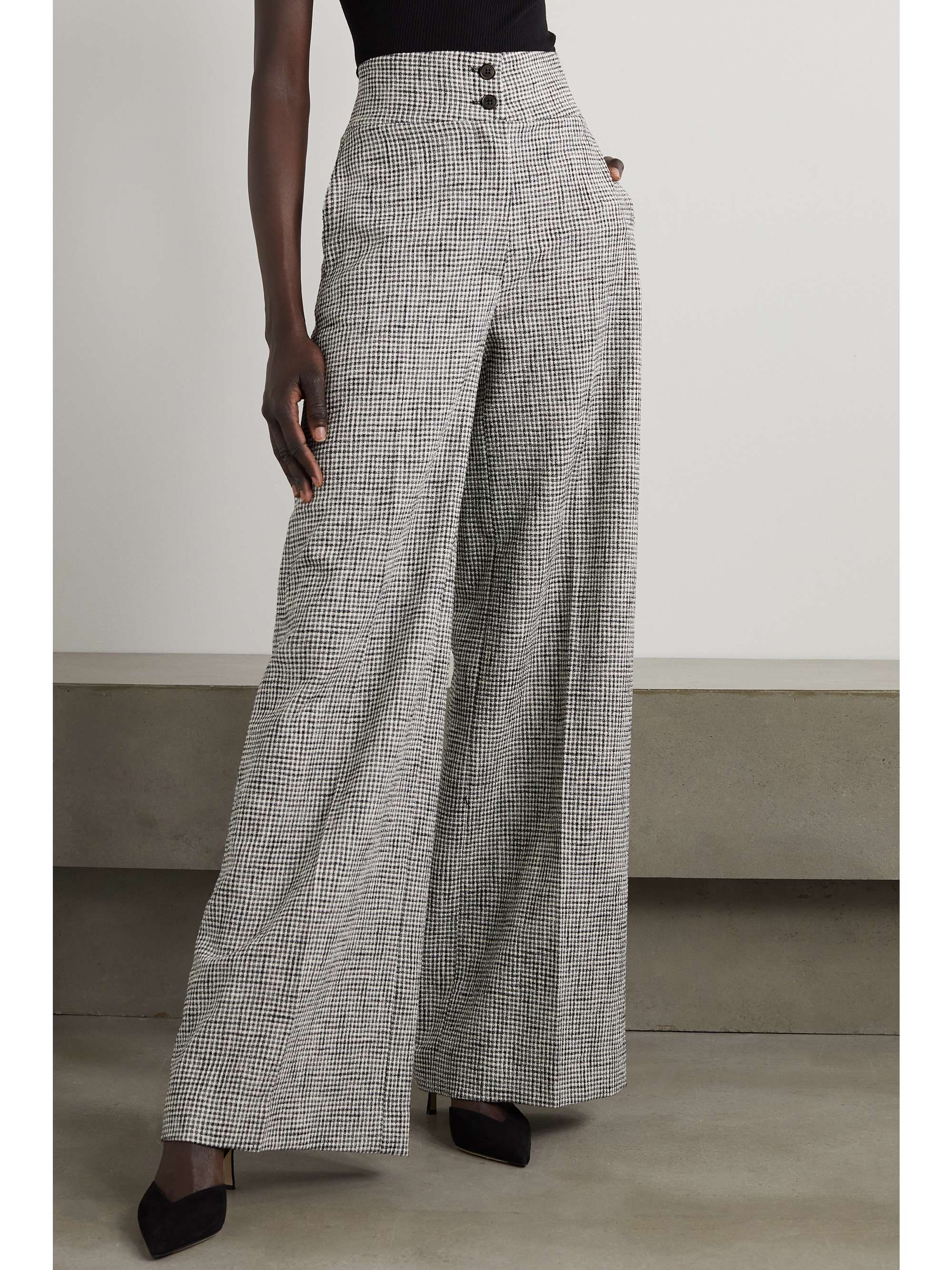 ALTUZARRA Rudy pleated gingham cotton-blend wide-leg pants