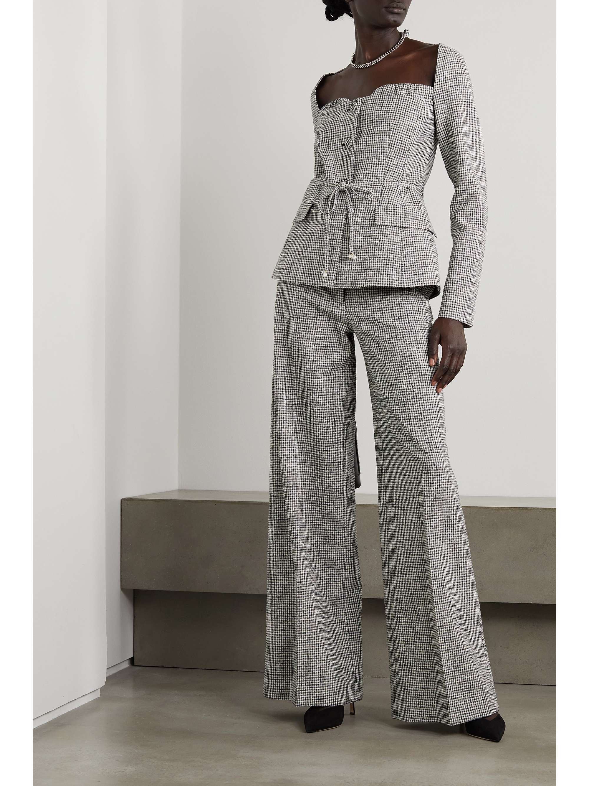 ALTUZARRA Rudy pleated gingham cotton-blend wide-leg pants