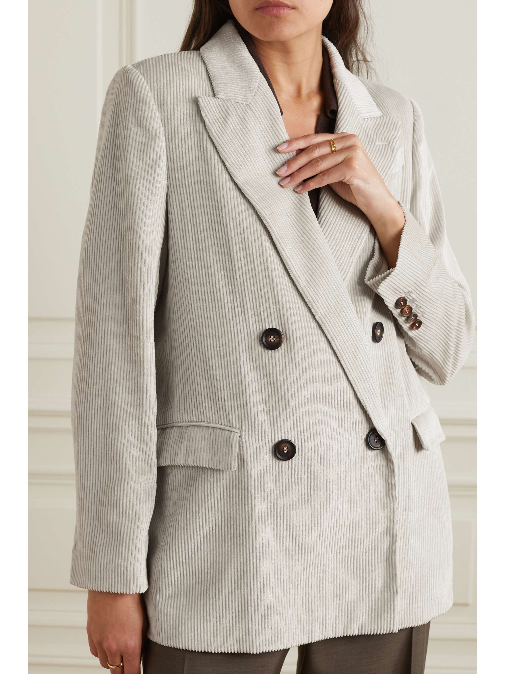 BRUNELLO CUCINELLI Double-breasted linen, cotton and Lyocell-blend corduroy blazer