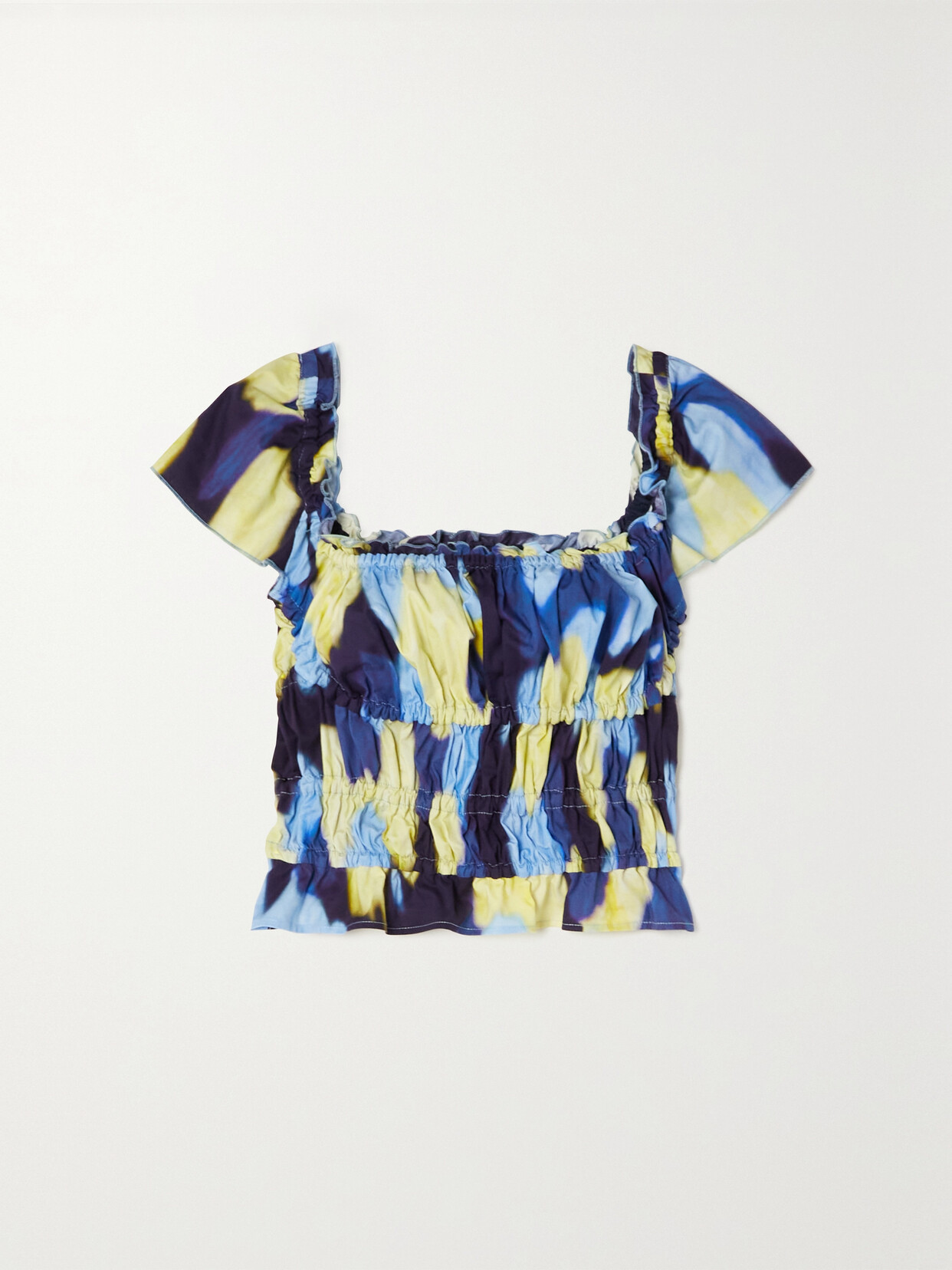 Shop Altuzarra Darcey Ruffled Printed Stretch-cotton Poplin Top In Blue