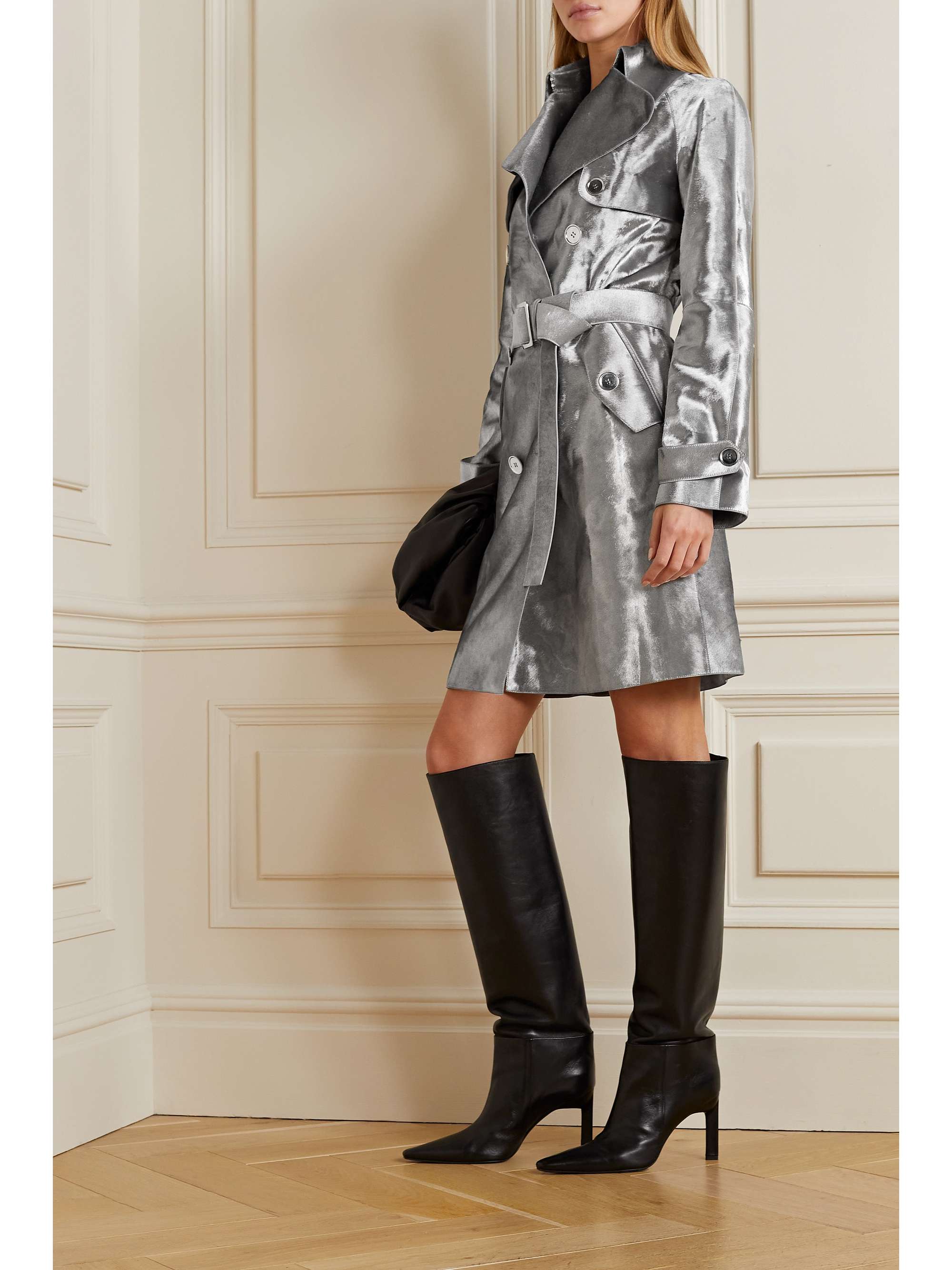 MICHAEL KORS COLLECTION Belted double-breasted metallic calf hair trench coat