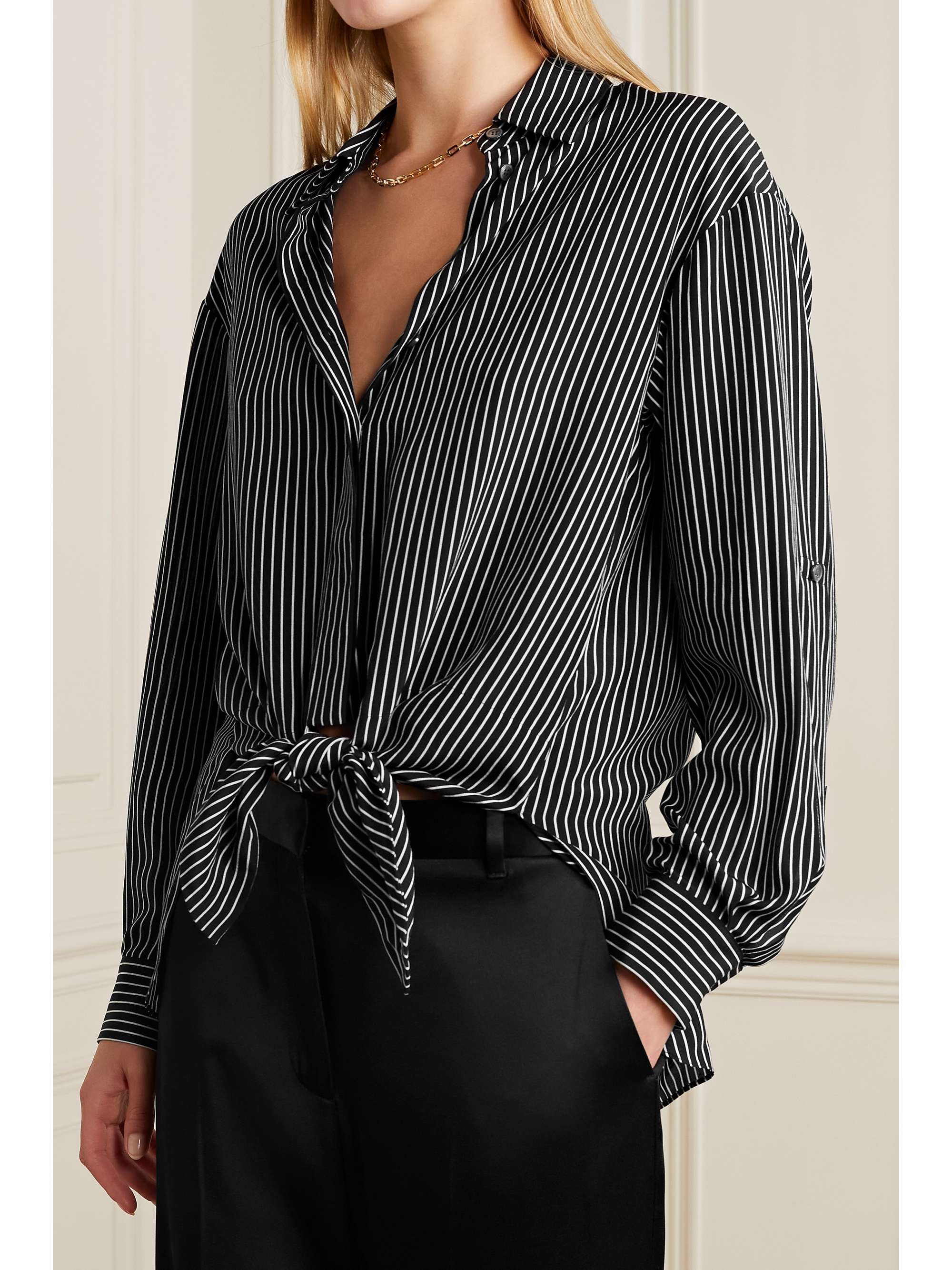 MICHAEL KORS COLLECTION 正面系带条纹有机真丝双绉上衣