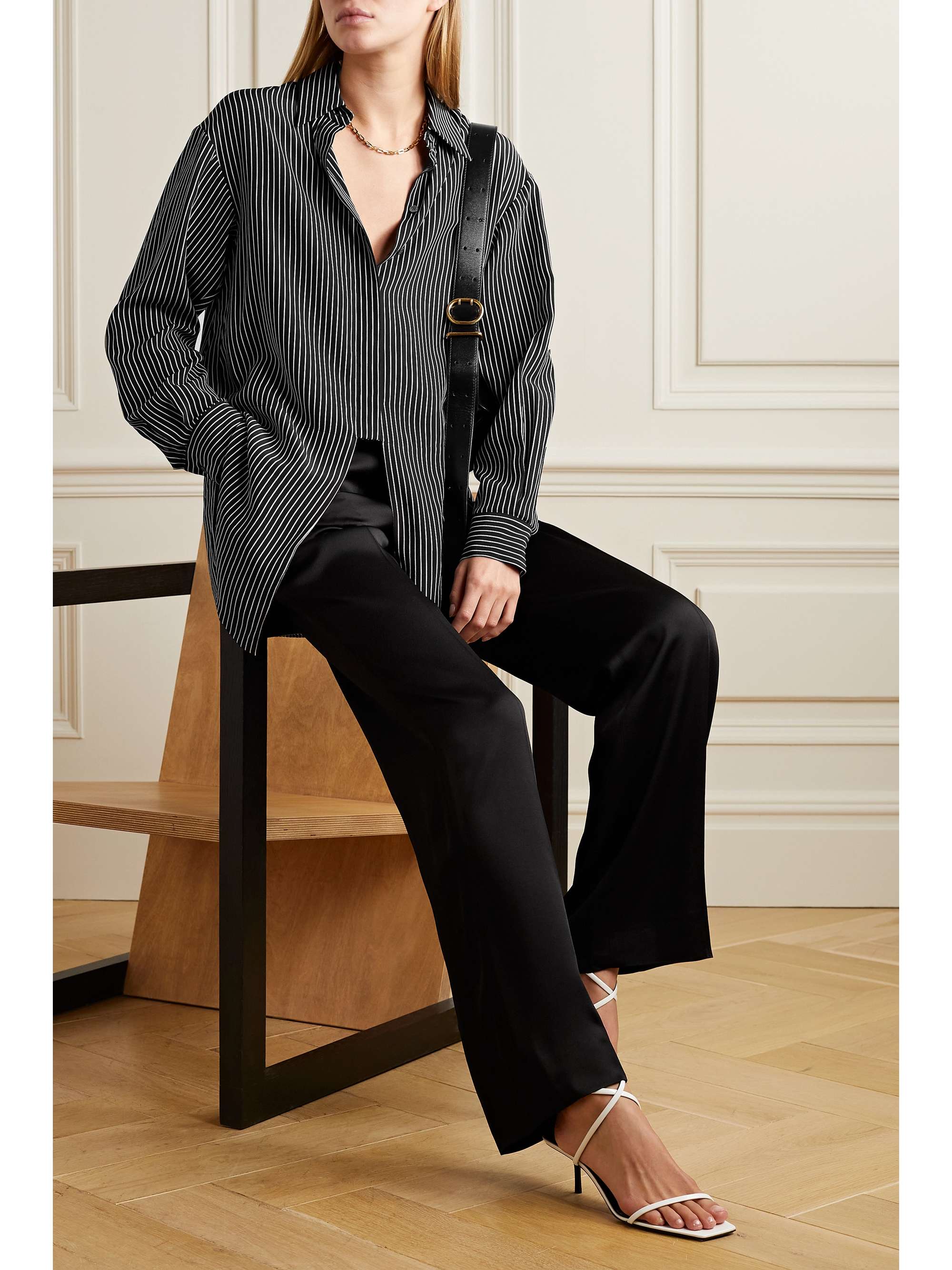 MICHAEL KORS COLLECTION 正面系带条纹有机真丝双绉上衣