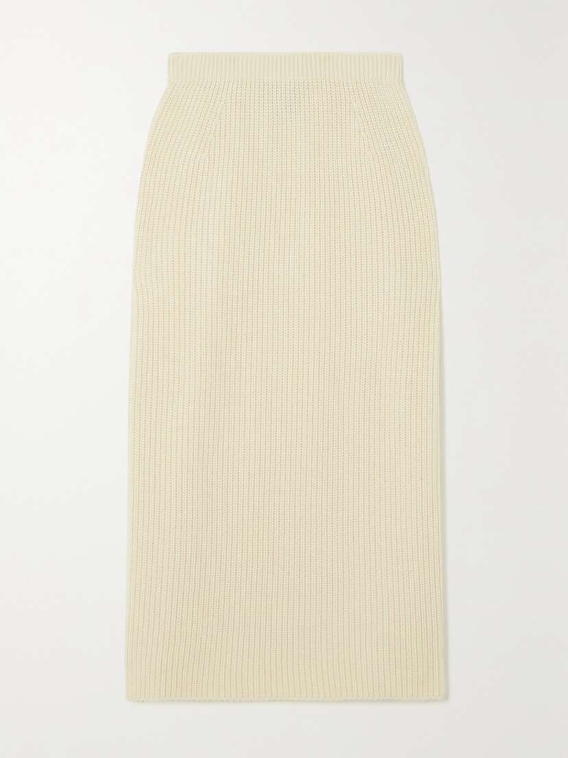 Loro Piana Davenport Zip-embellished Ribbed Cashmere Midi Skirt