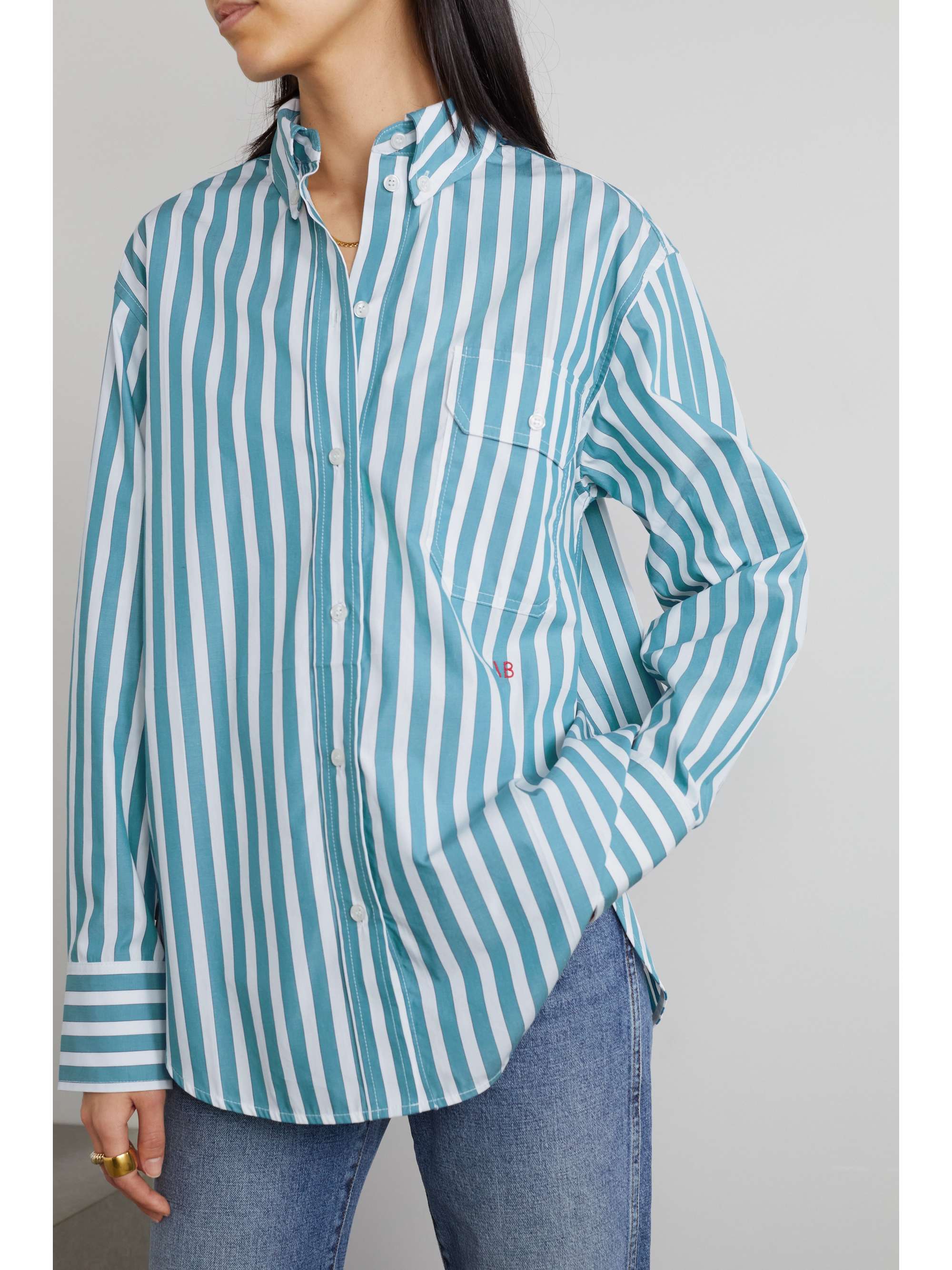 Teal and white striped shirt Clearance