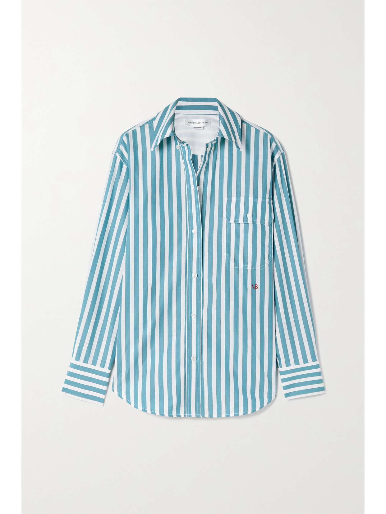 VICTORIA BECKHAM OVERSIZED EMBROIDERED STRIPED COTTON-POPLIN SHIRT