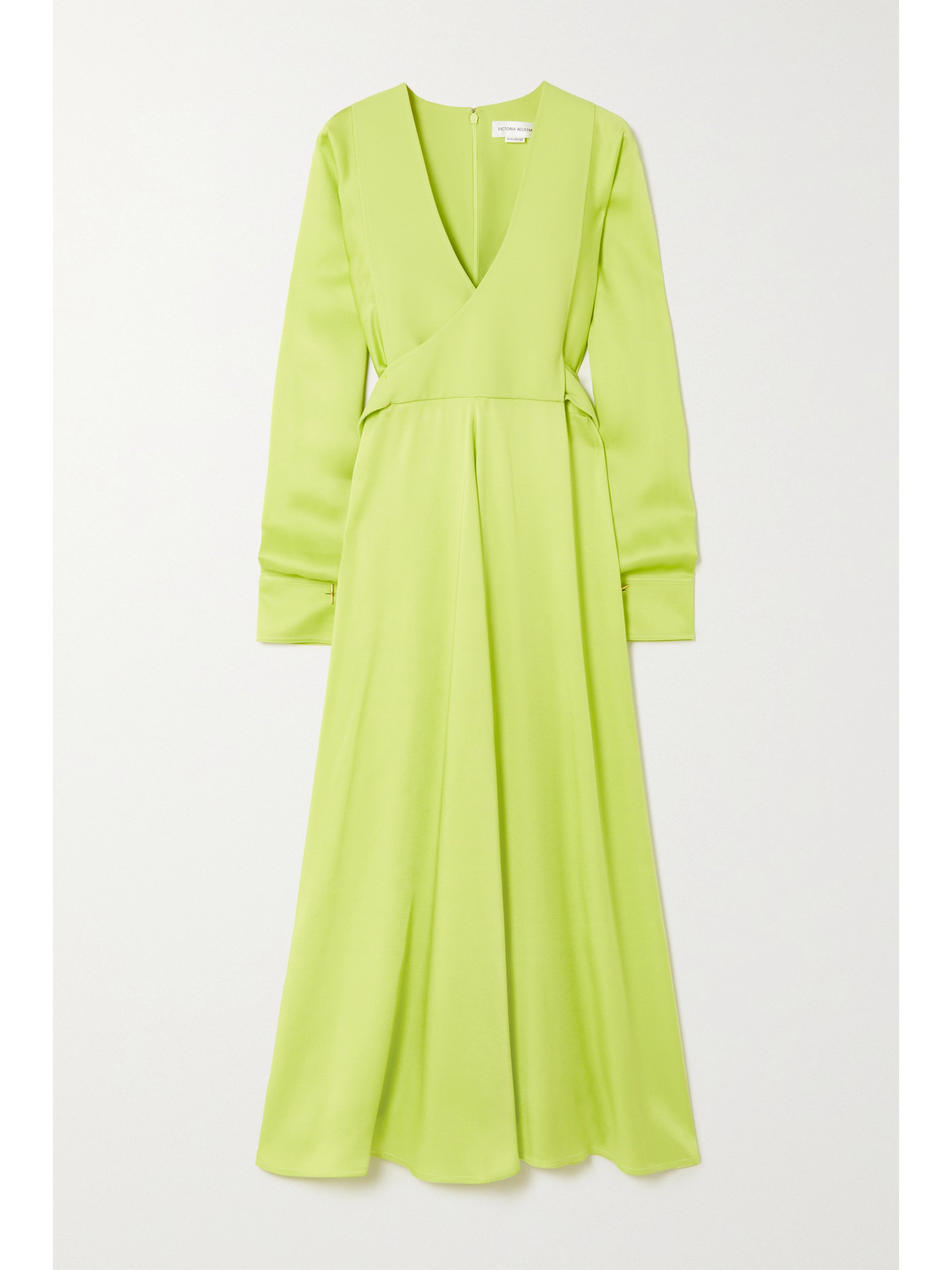 Victoria Beckham Cufflinked Crepe Wrap Dress In Green