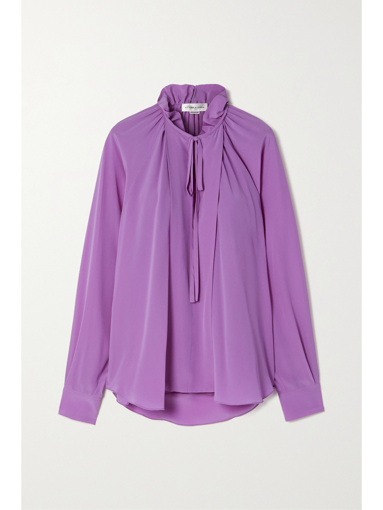 VICTORIA BECKHAM TIE-FRONT GATHERED SILK CREPE DE CHINE BLOUSE