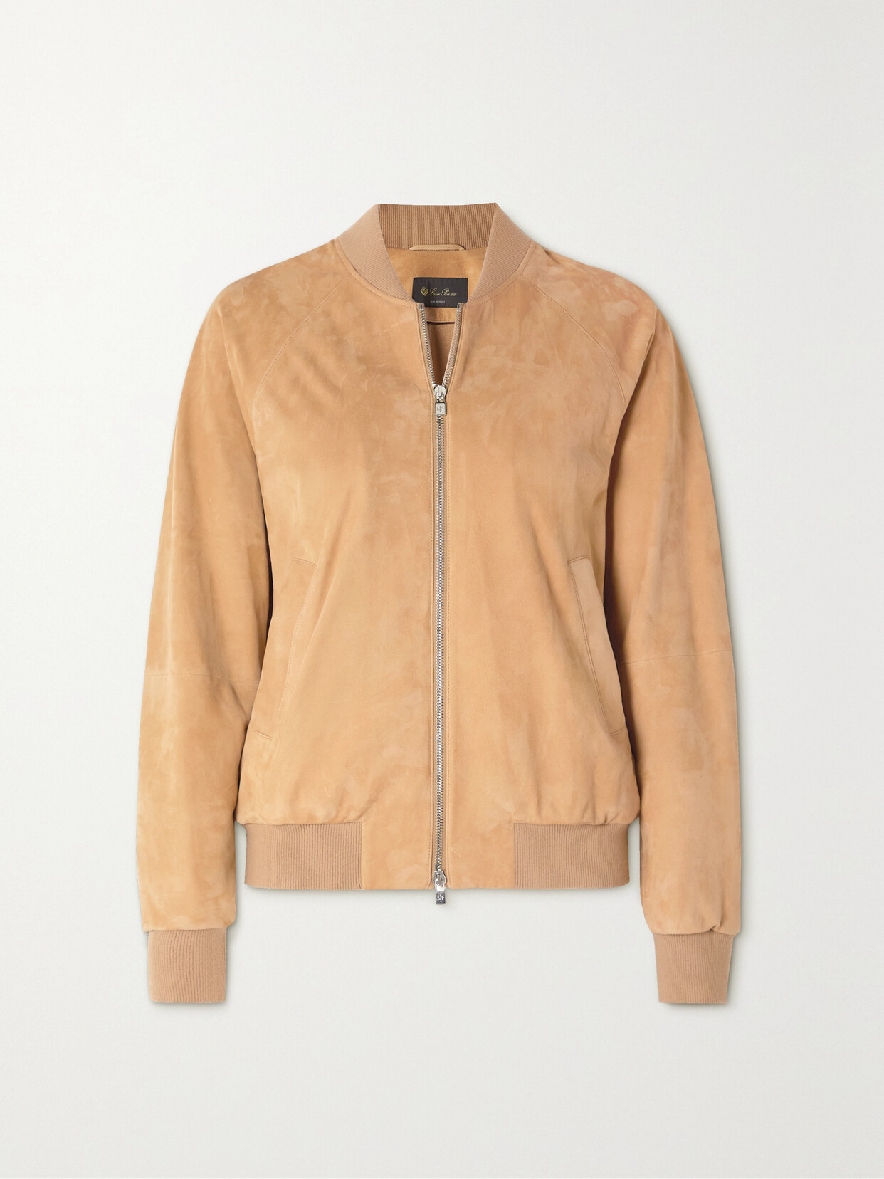 LORO PIANA RIBBED CASHMERE-TRIMMED SUEDE BOMBER JACKET
