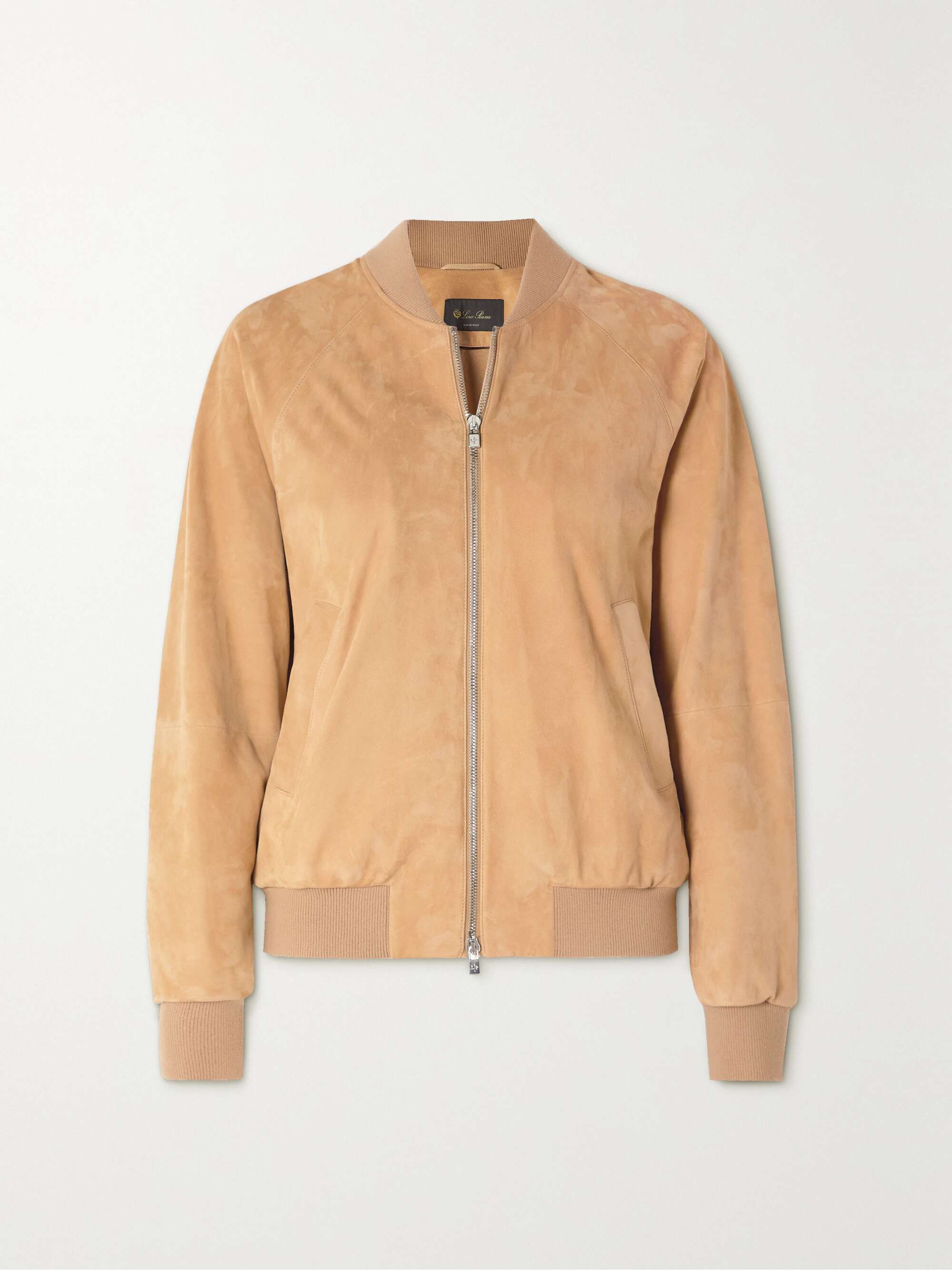 LORO PIANA Ribbed cashmere-trimmed suede bomber jacket