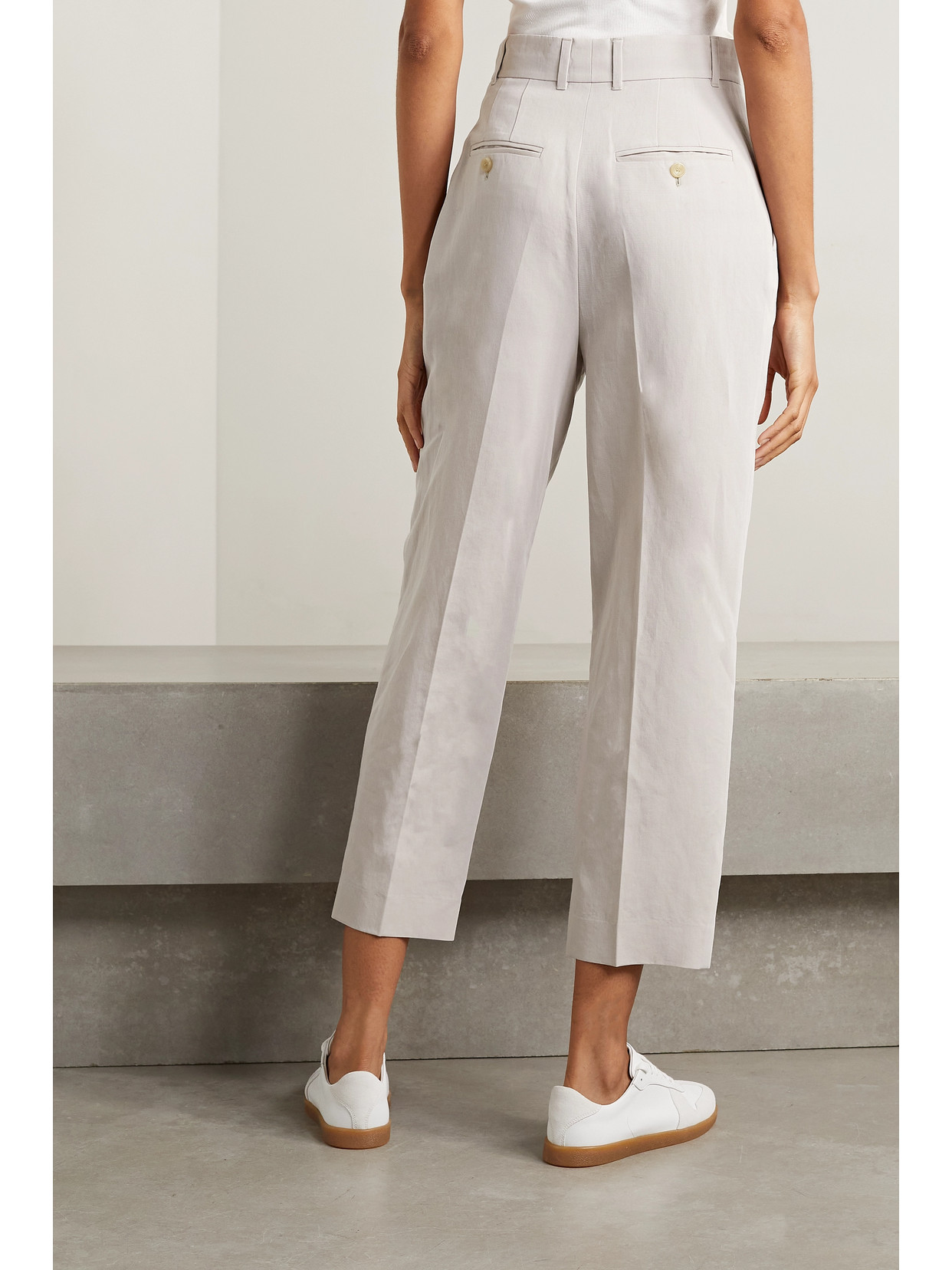 Shop Loro Piana Wybie Cropped Pleated Wool-blend Twill Wide-leg Pants In Neutrals