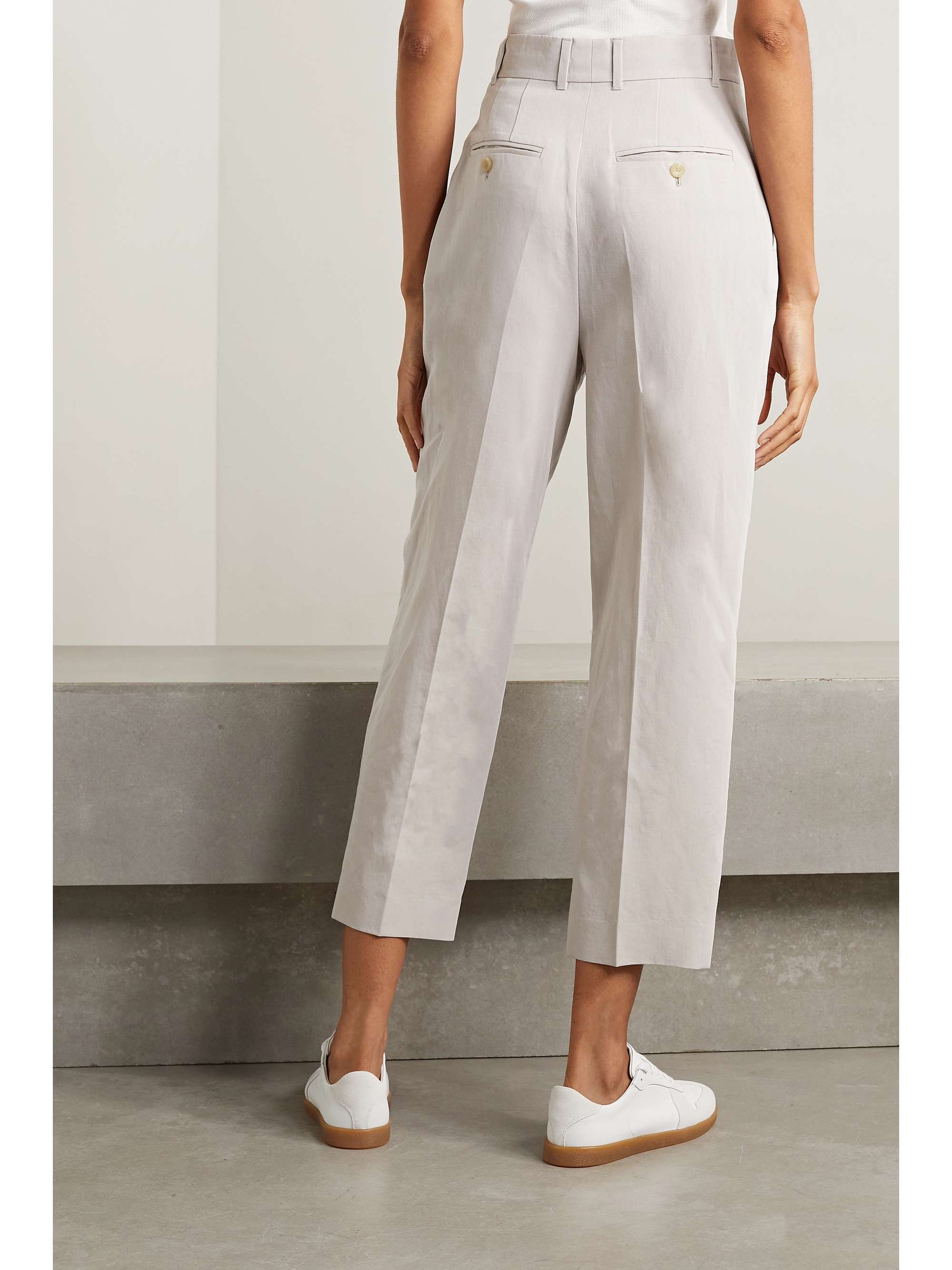LORO PIANA Wybie cropped pleated wool-blend twill wide-leg pants