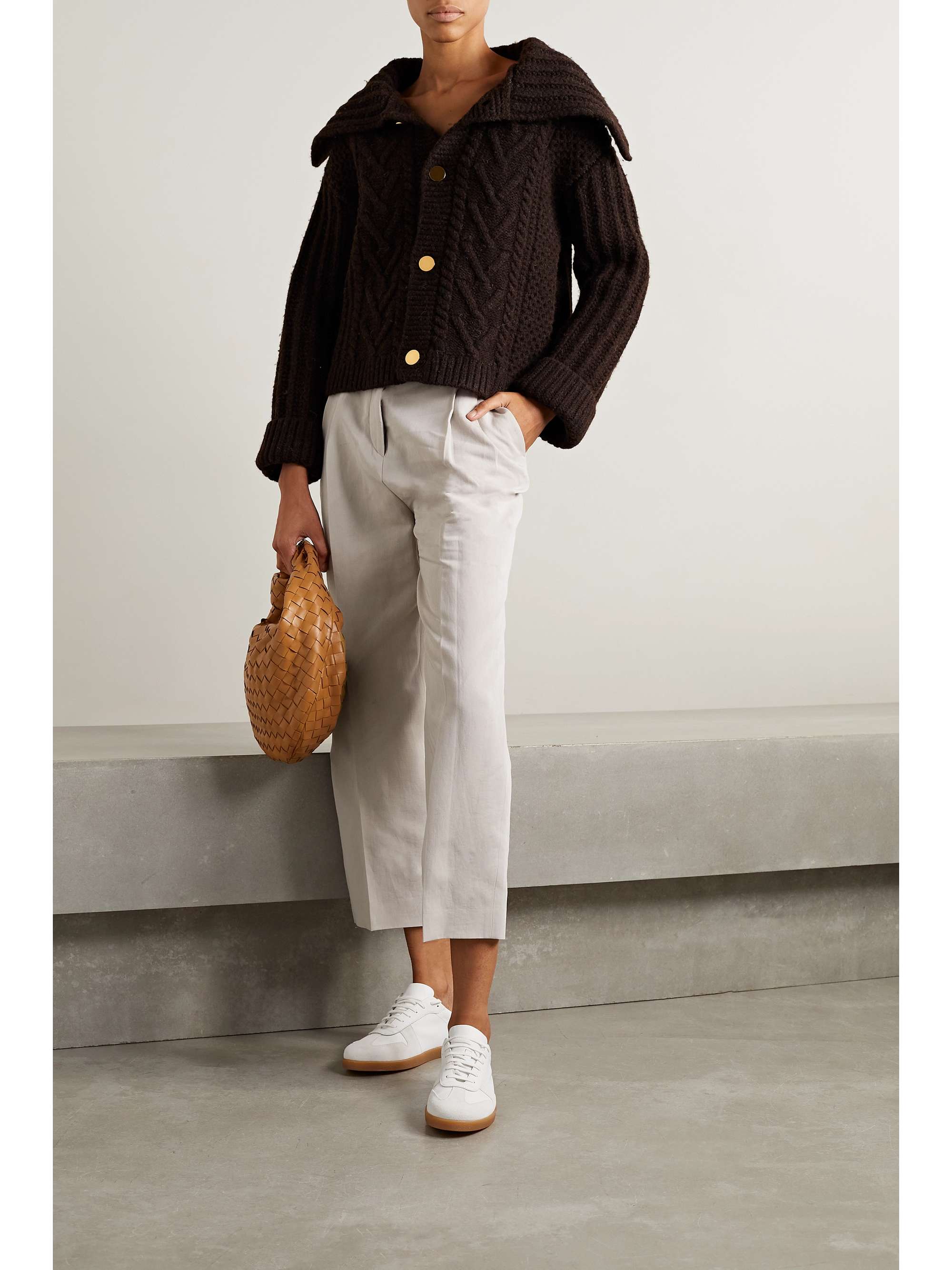 LORO PIANA Wybie cropped pleated wool-blend twill wide-leg pants