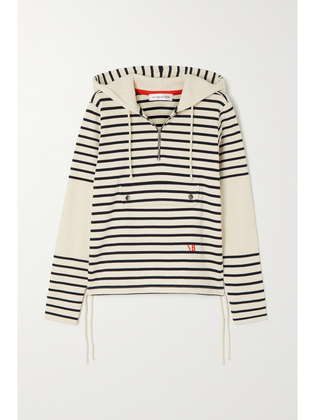 Embroidered Striped Cotton-jersey Hoodie