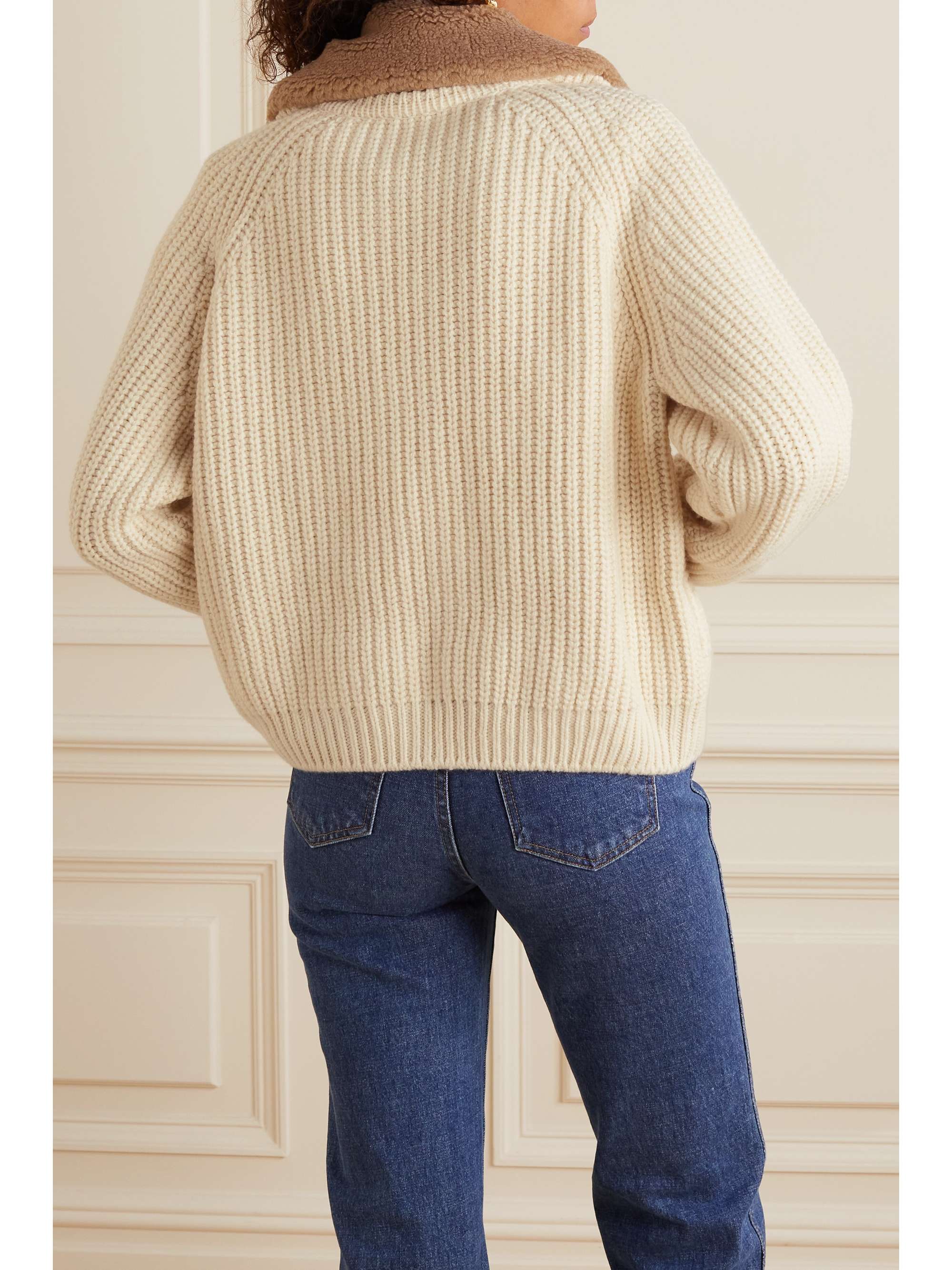 LORO PIANA Convertible fleece-trimmed ribbed cashmere and silk-blend cardigan