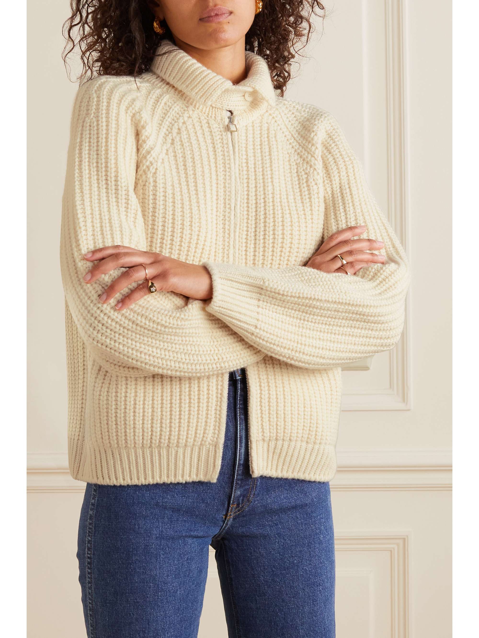 LORO PIANA Convertible fleece-trimmed ribbed cashmere and silk-blend cardigan