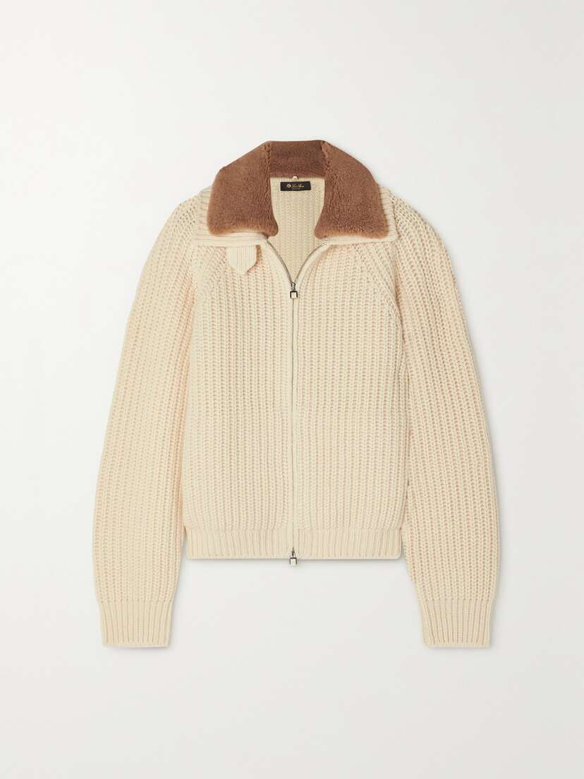 Loro Piana Convertible Fleece-trimmed Ribbed Cashmere And Silk-blend Cardigan - x large