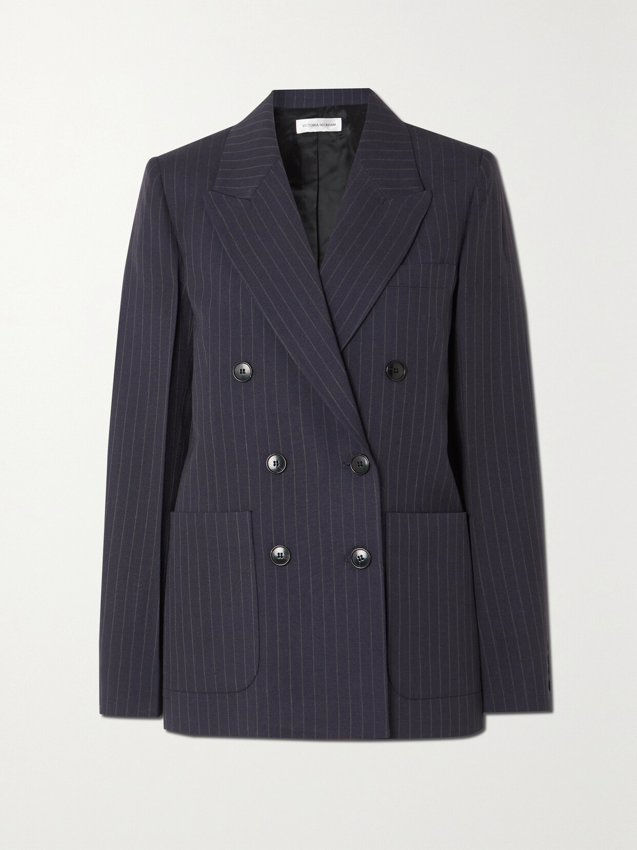 Double-breasted Pinstriped Woven Blazer