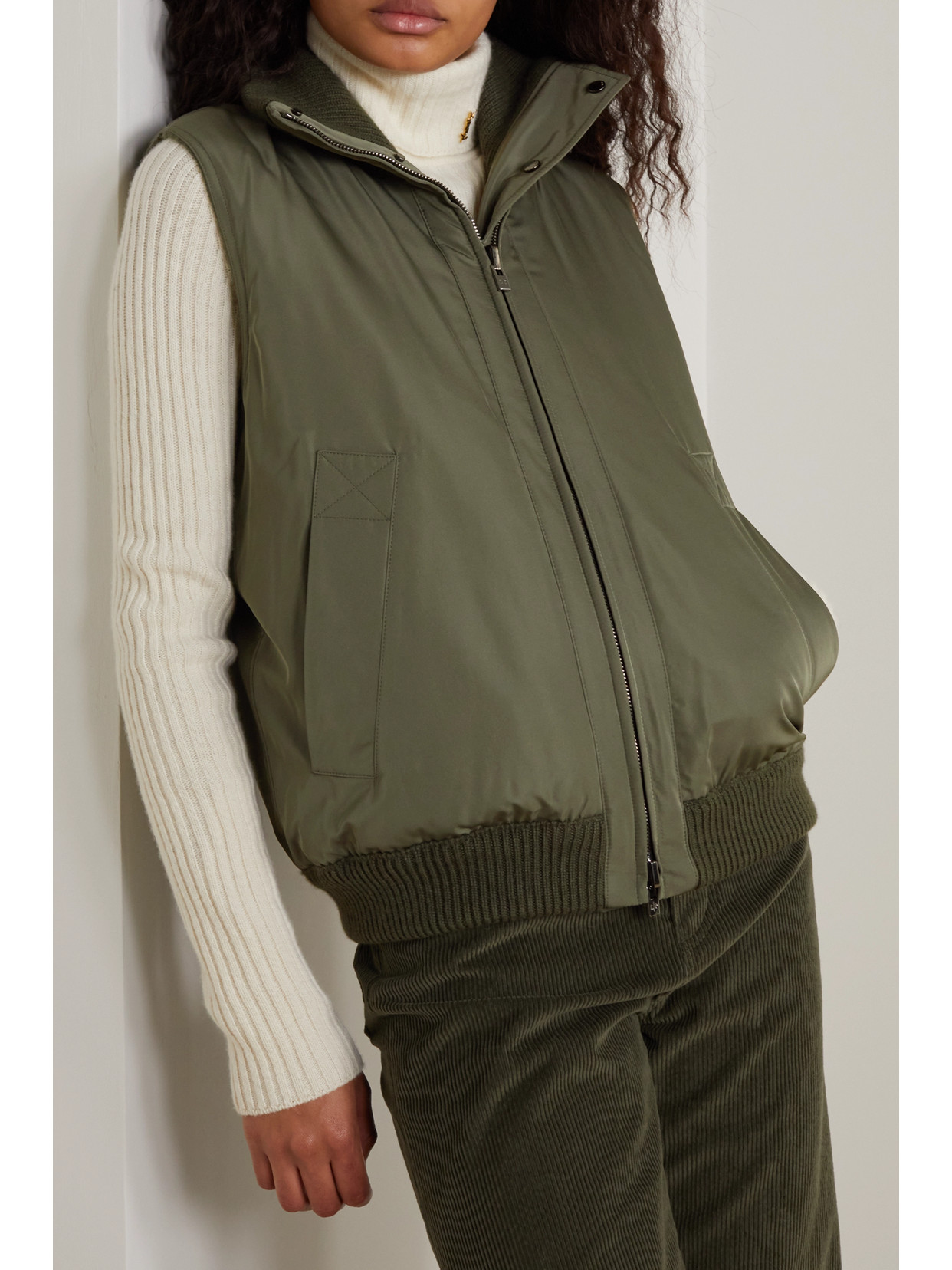 Shop Loro Piana Everdeen Padded Shell And Silk-blend Vest In Green