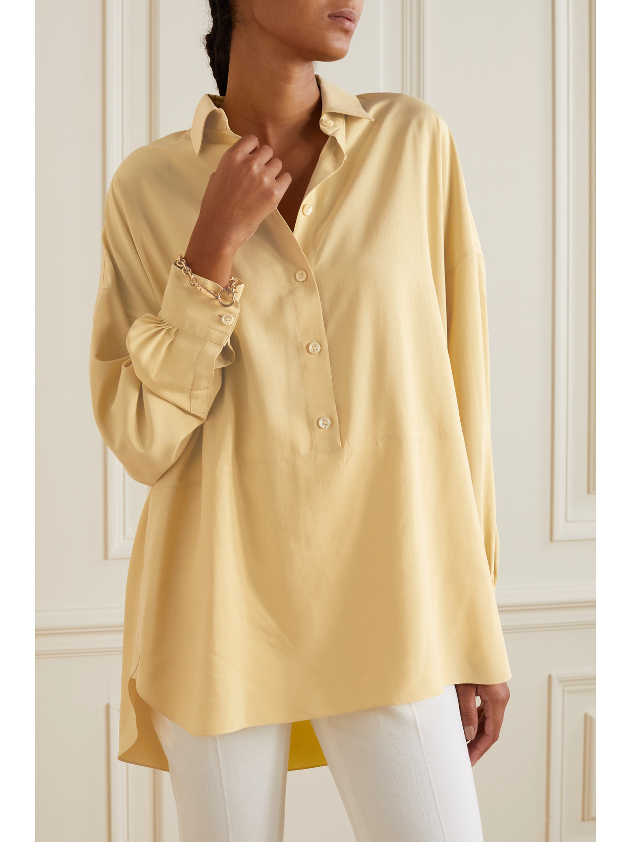 Loro Piana Neo Andre Silk Poplin Shirt In Yellow