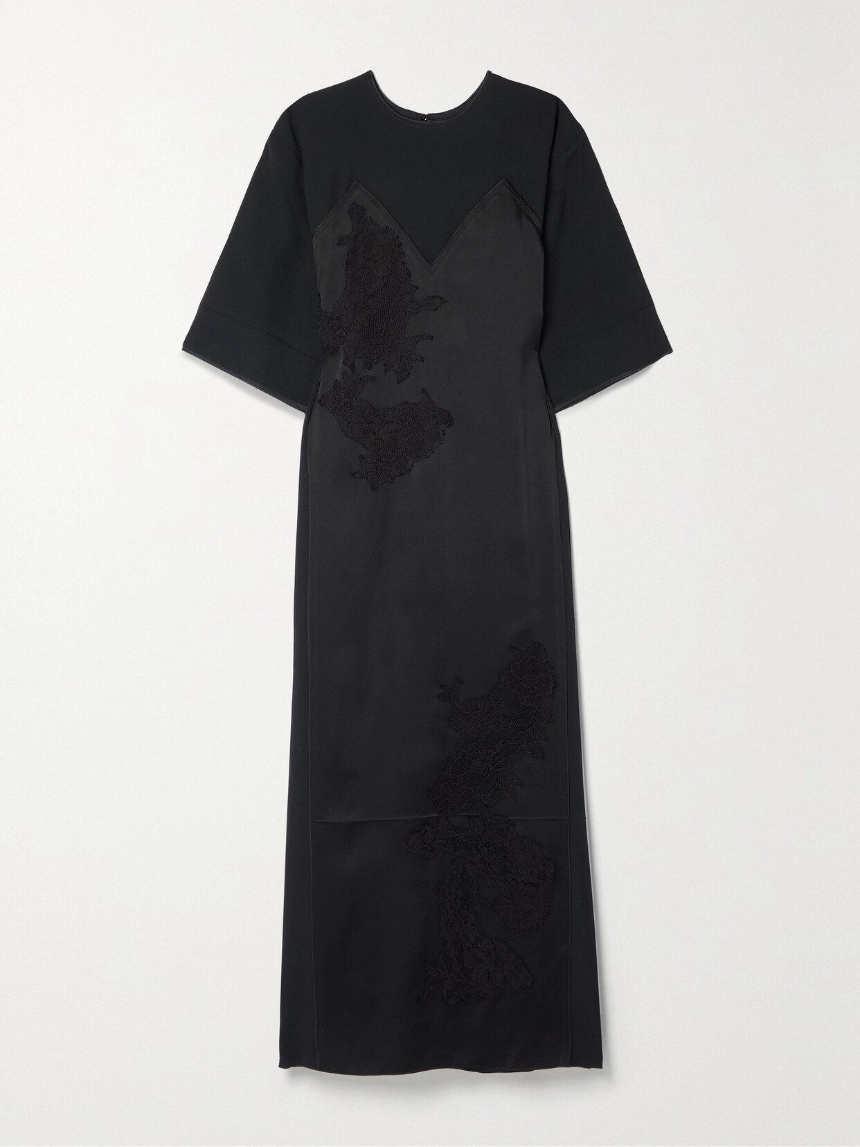 VICTORIA BECKHAM LACE-TRIMMED SATIN AND CREPE MIDI DRESS