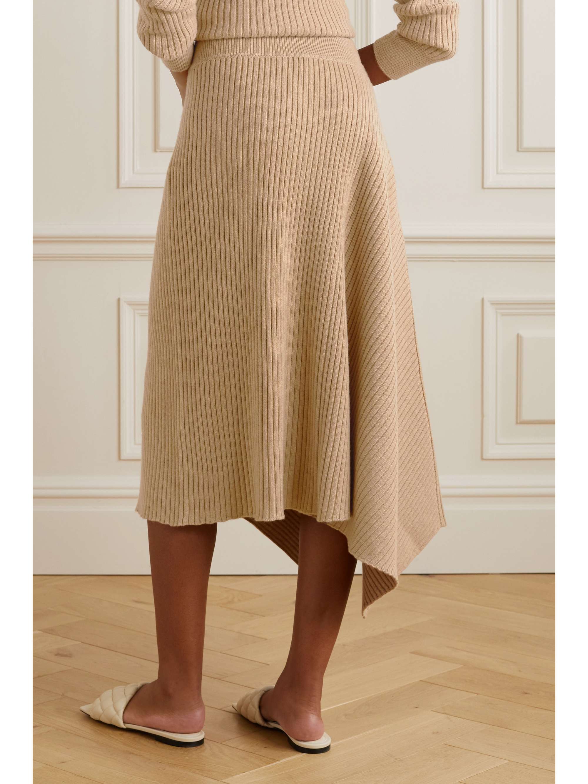 LORO PIANA Asymmetric ribbed cashmere midi skirt