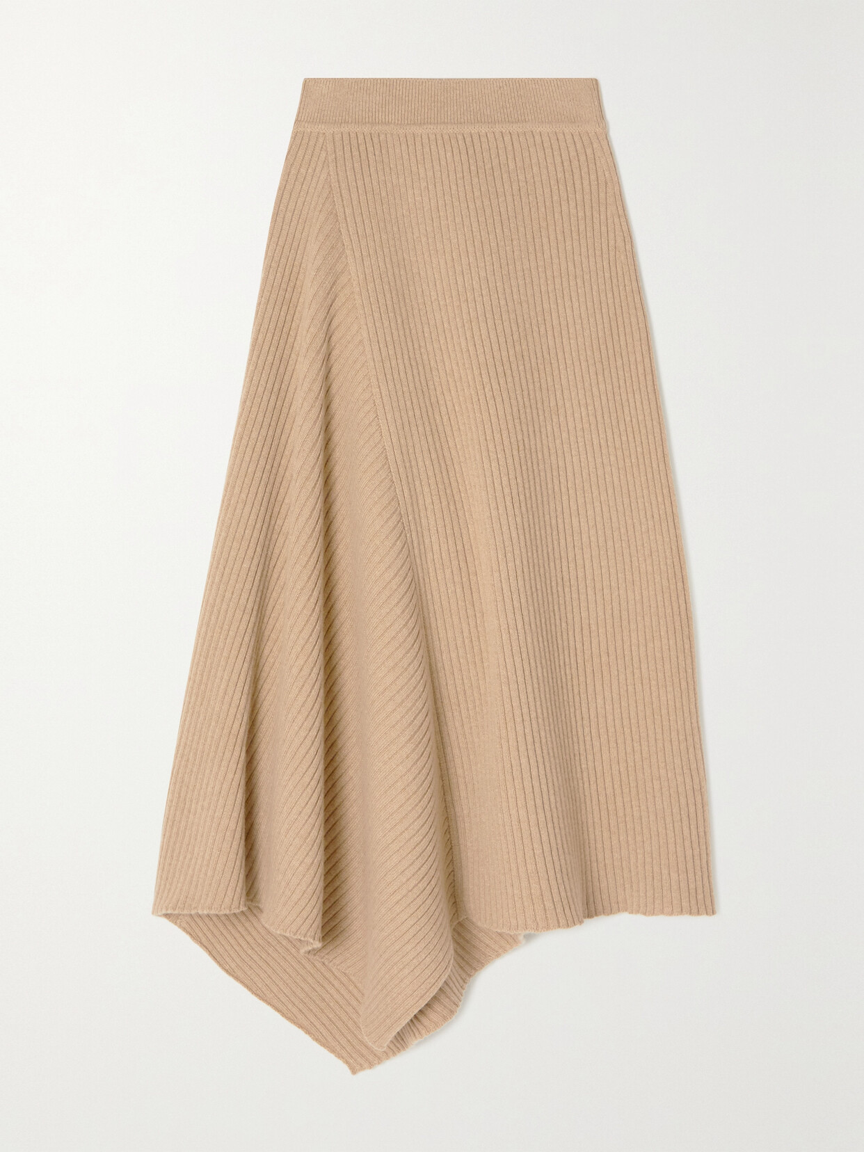 Shop Loro Piana Asymmetric Ribbed Cashmere Midi Skirt In Neutrals