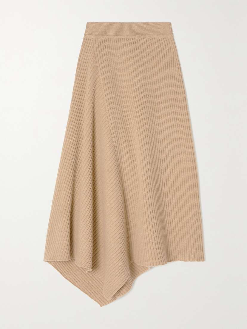 Loro Piana Asymmetric Ribbed Cashmere Midi Skirt