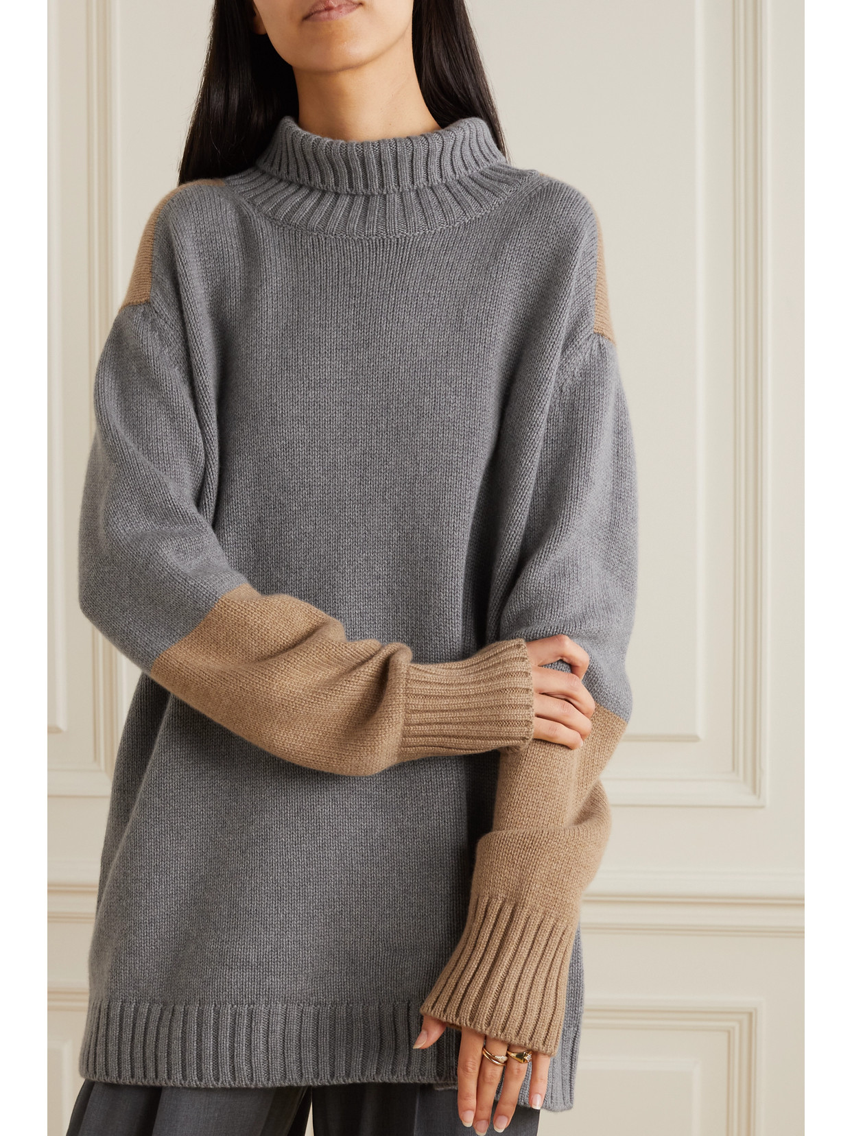 Loro Piana Color-block Cashmere Turtleneck Sweater In Gray
