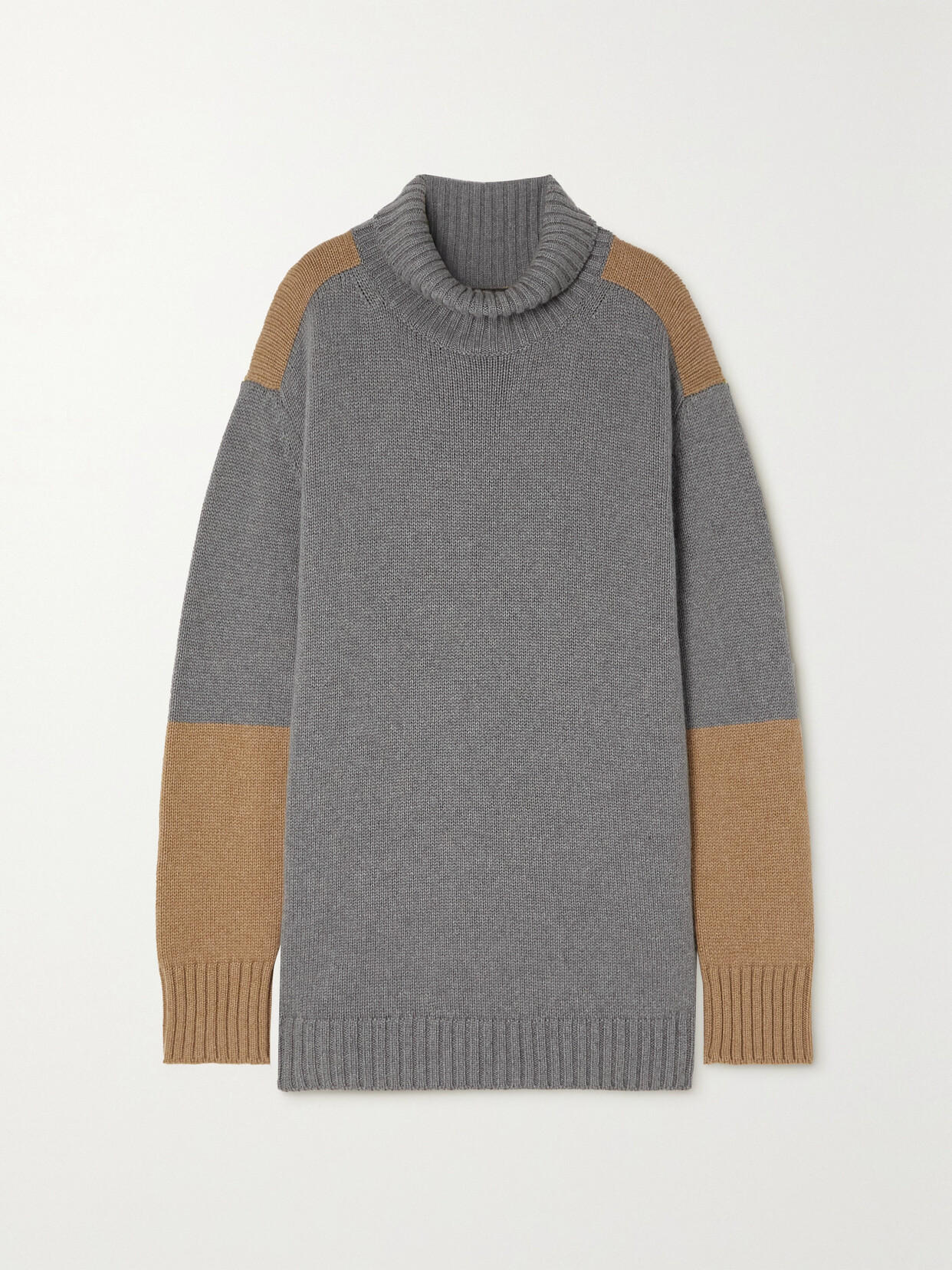Loro Piana Color-block Cashmere Turtleneck Sweater In Gray