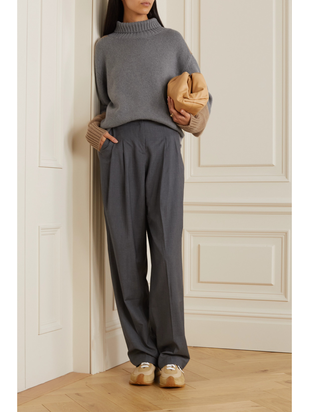 Loro Piana Color-block Cashmere Turtleneck Sweater In Gray