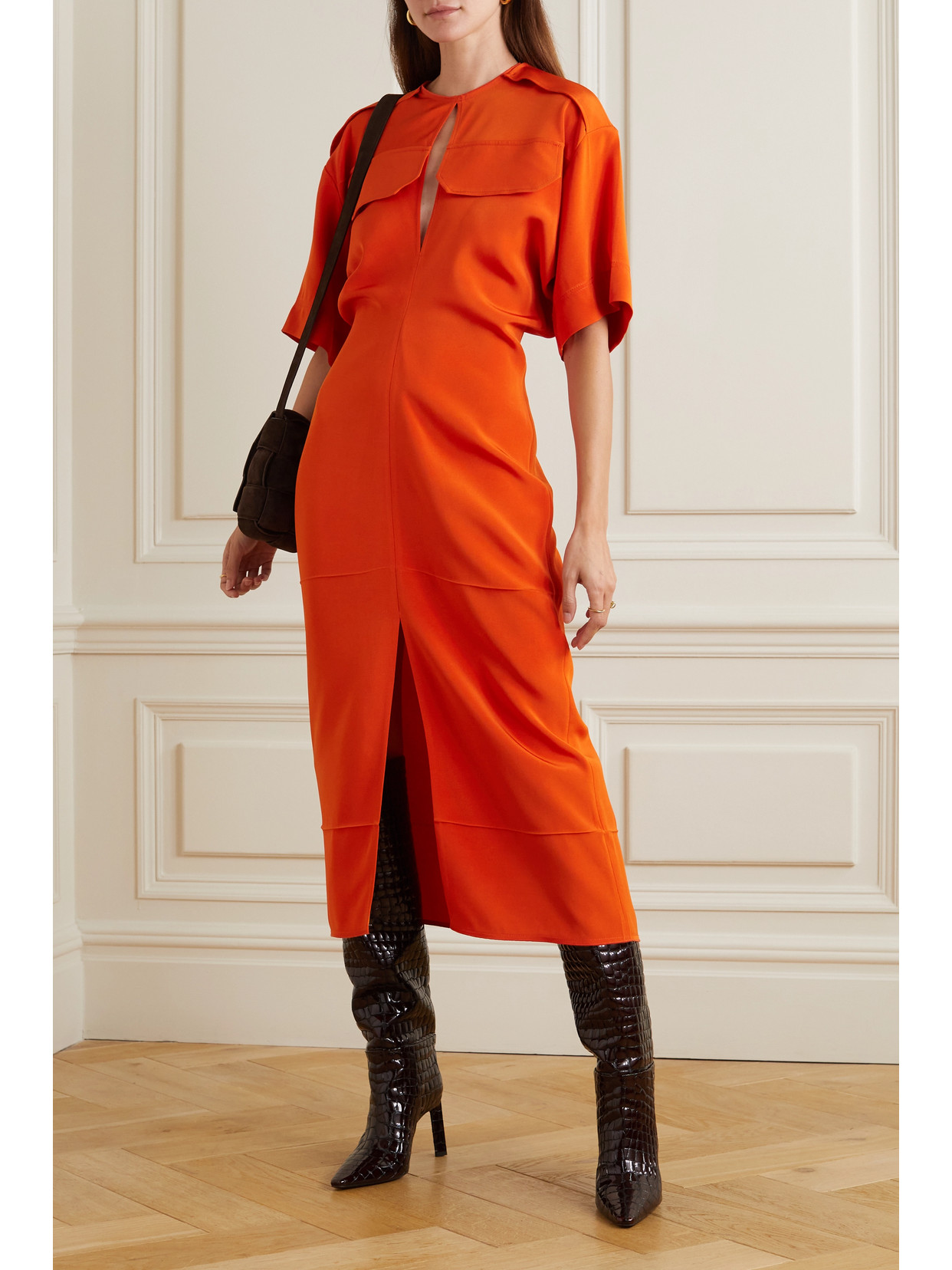 VICTORIA BECKHAM CUTOUT CREPE MIDI DRESS