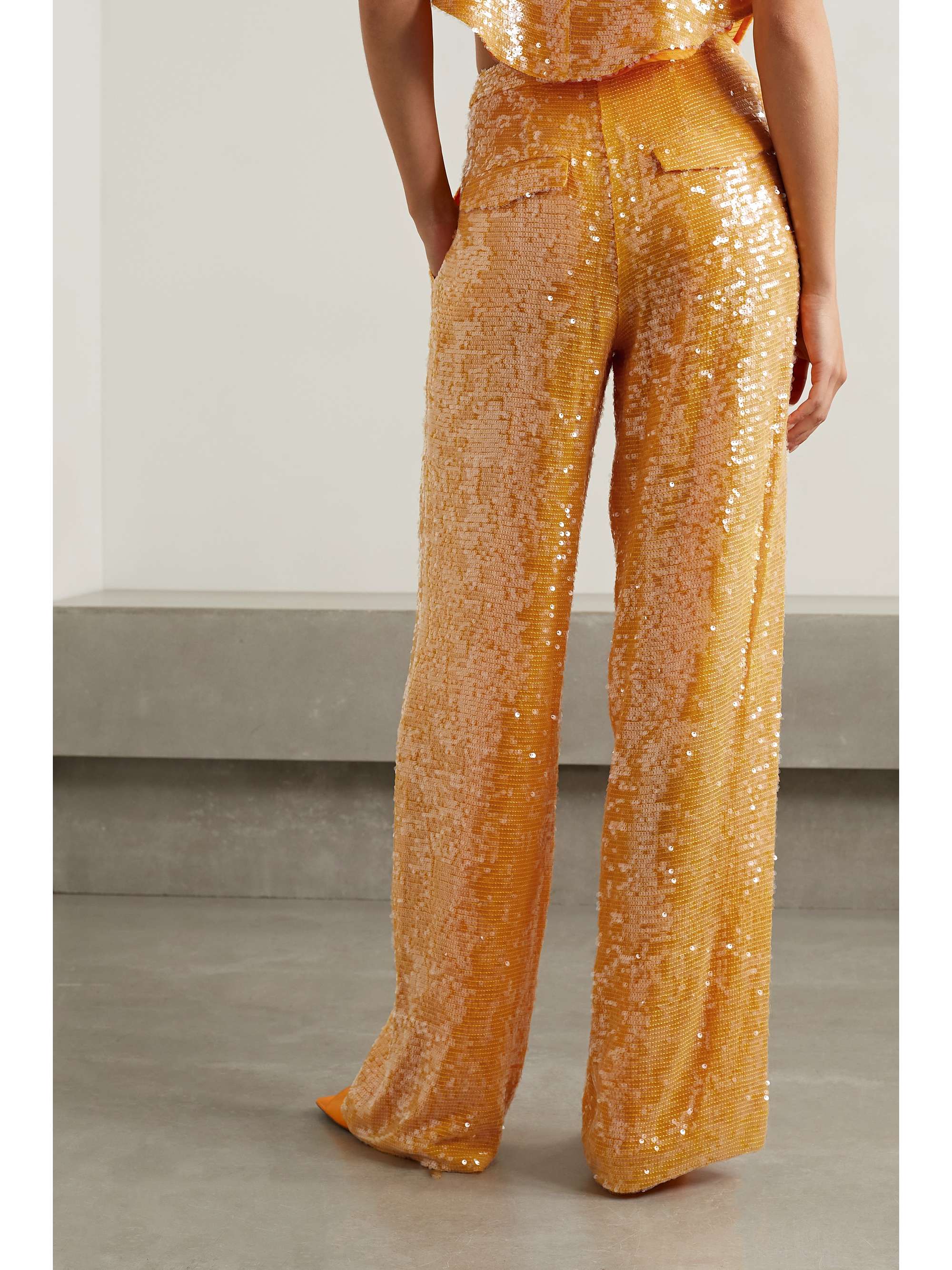 LAPOINTE Pleated sequined crepe straight-leg pants