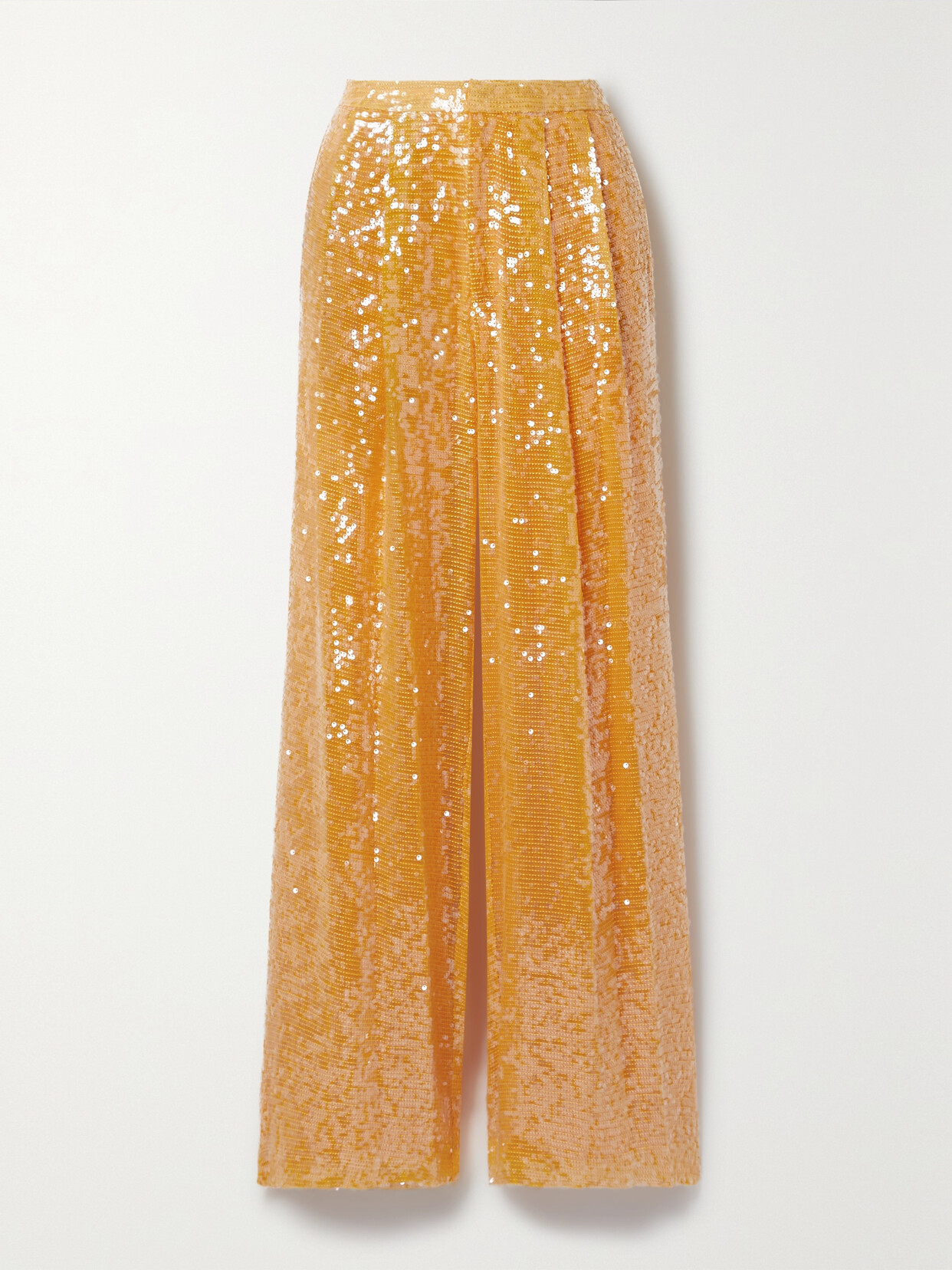 LAPOINTE Pleated Sequined Crepe Straight-leg Pants - Orange