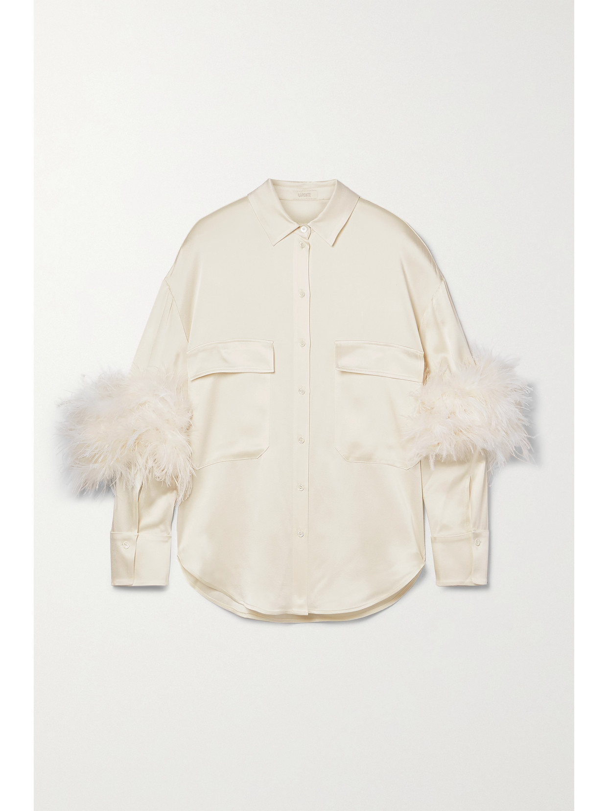 LAPOINTE Feather-trimmed Satin Shirt