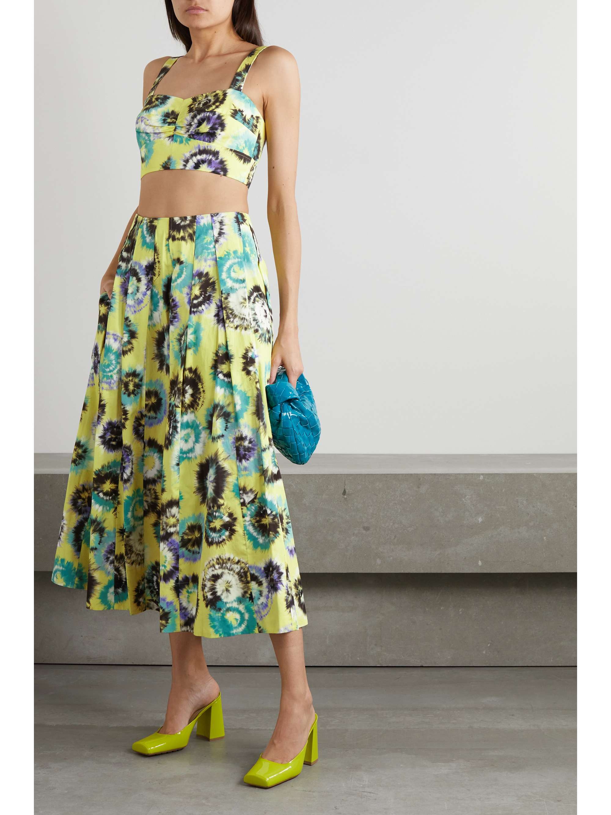 JASON WU COLLECTION 褶裥花卉印花纯棉斜纹布中长半身裙