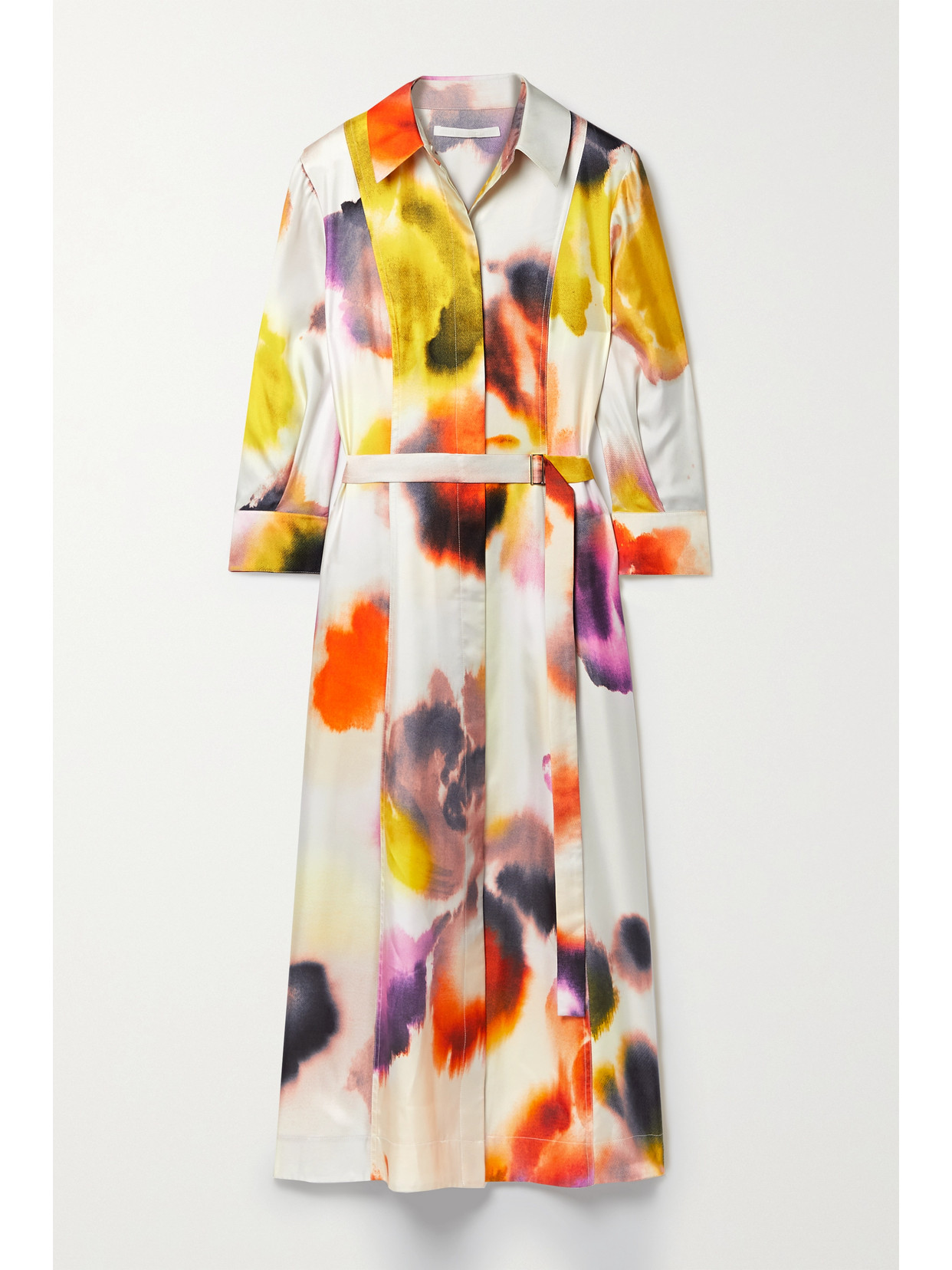 Jason Wu Collection Belted Printed Satin-twill Midi Dress