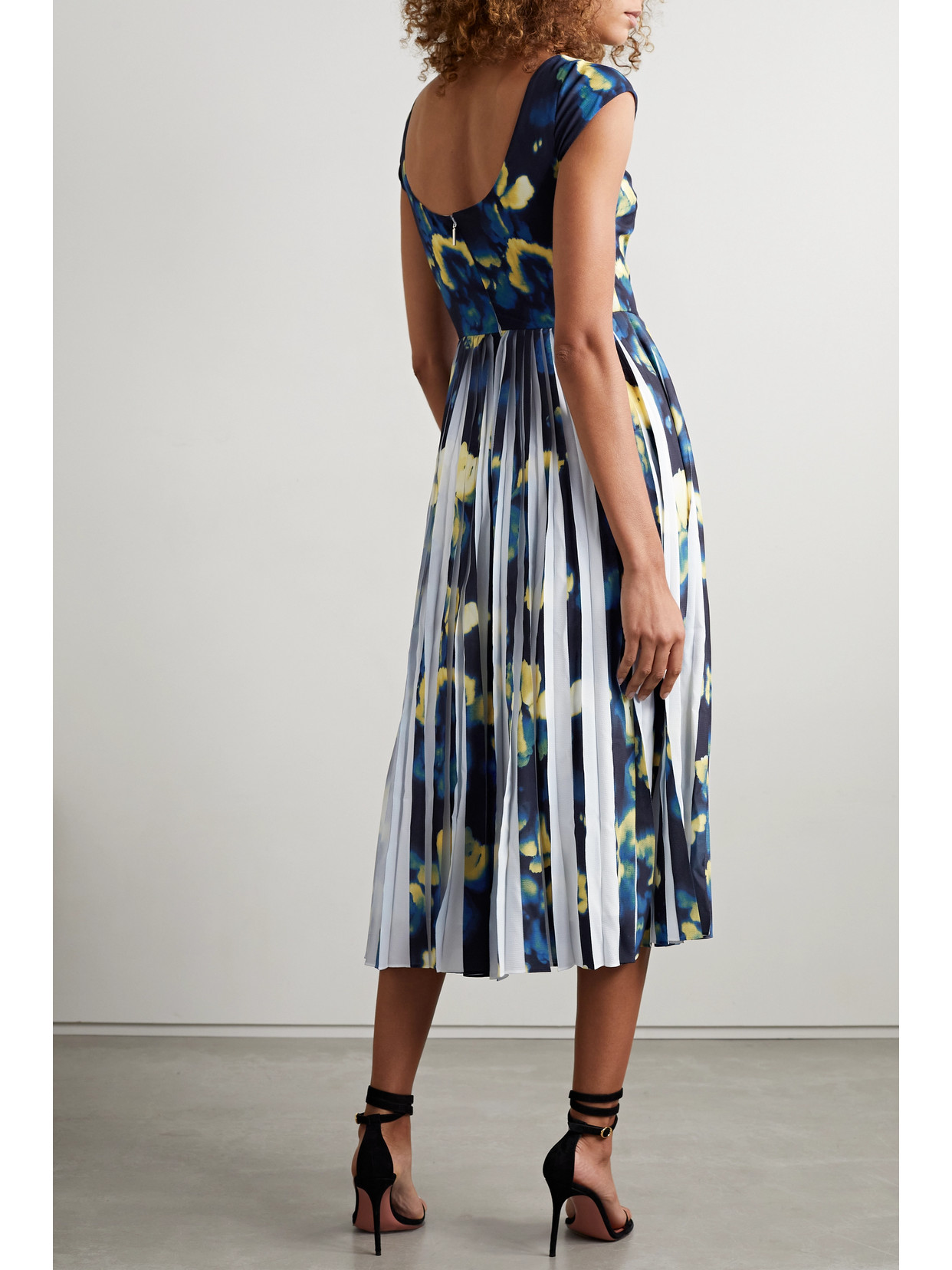 Jason Wu Collection Blur Iris Floral Pleated Chiffon Midi Dress In Black
