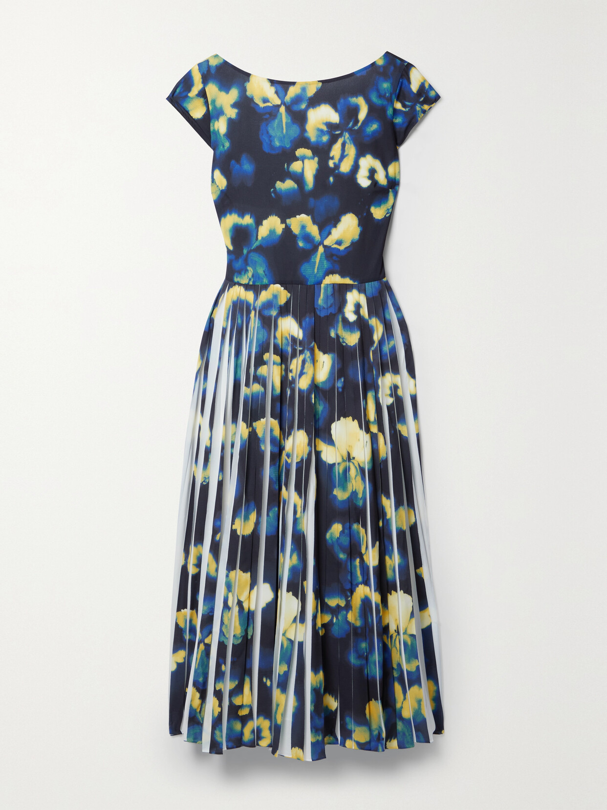 Jason Wu Collection Blur Iris Floral Pleated Chiffon Midi Dress In Black