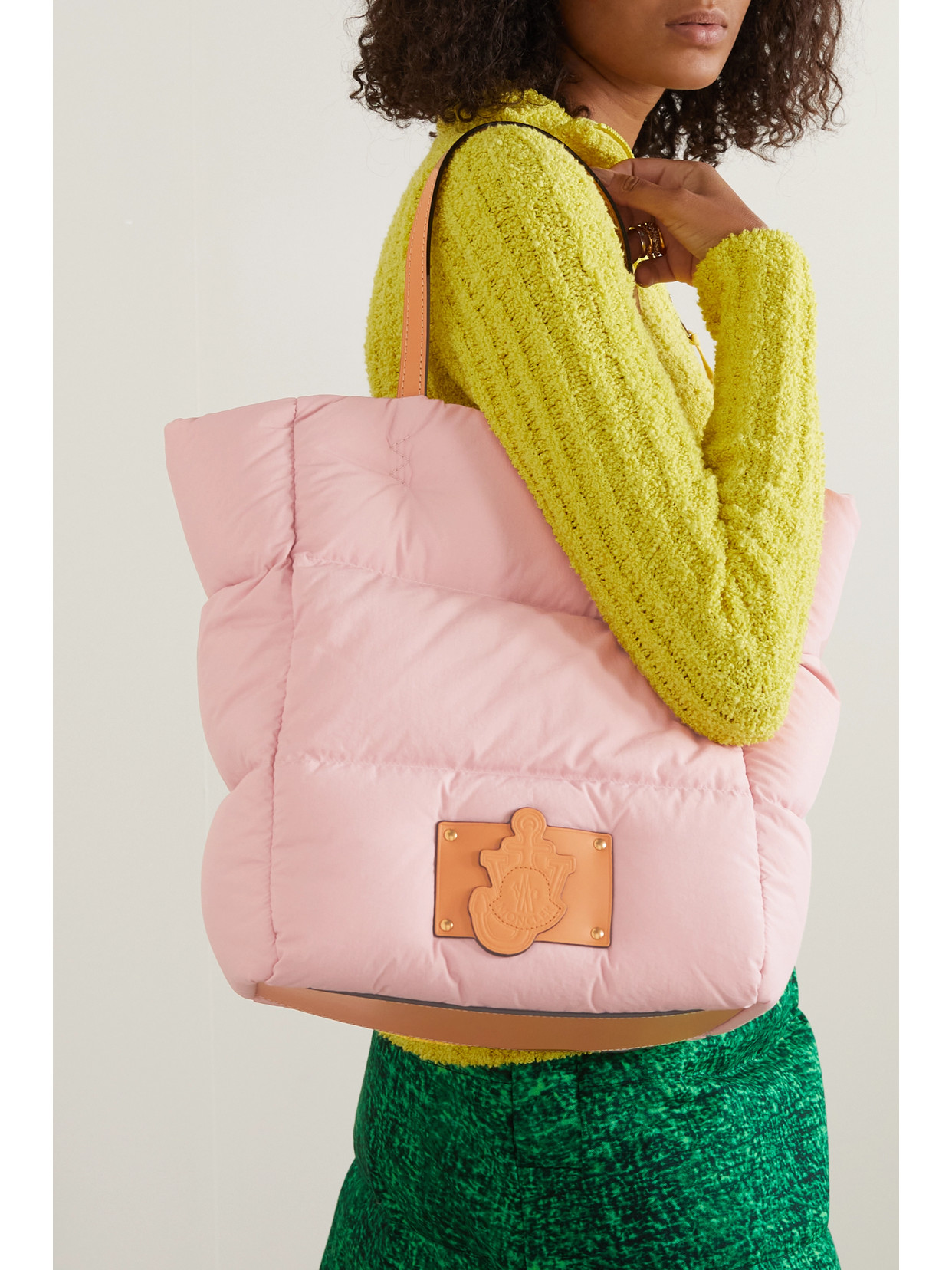 Moncler Genius + Jw Anderson Leather-trimmed Quilted Nylon Tote In Pink