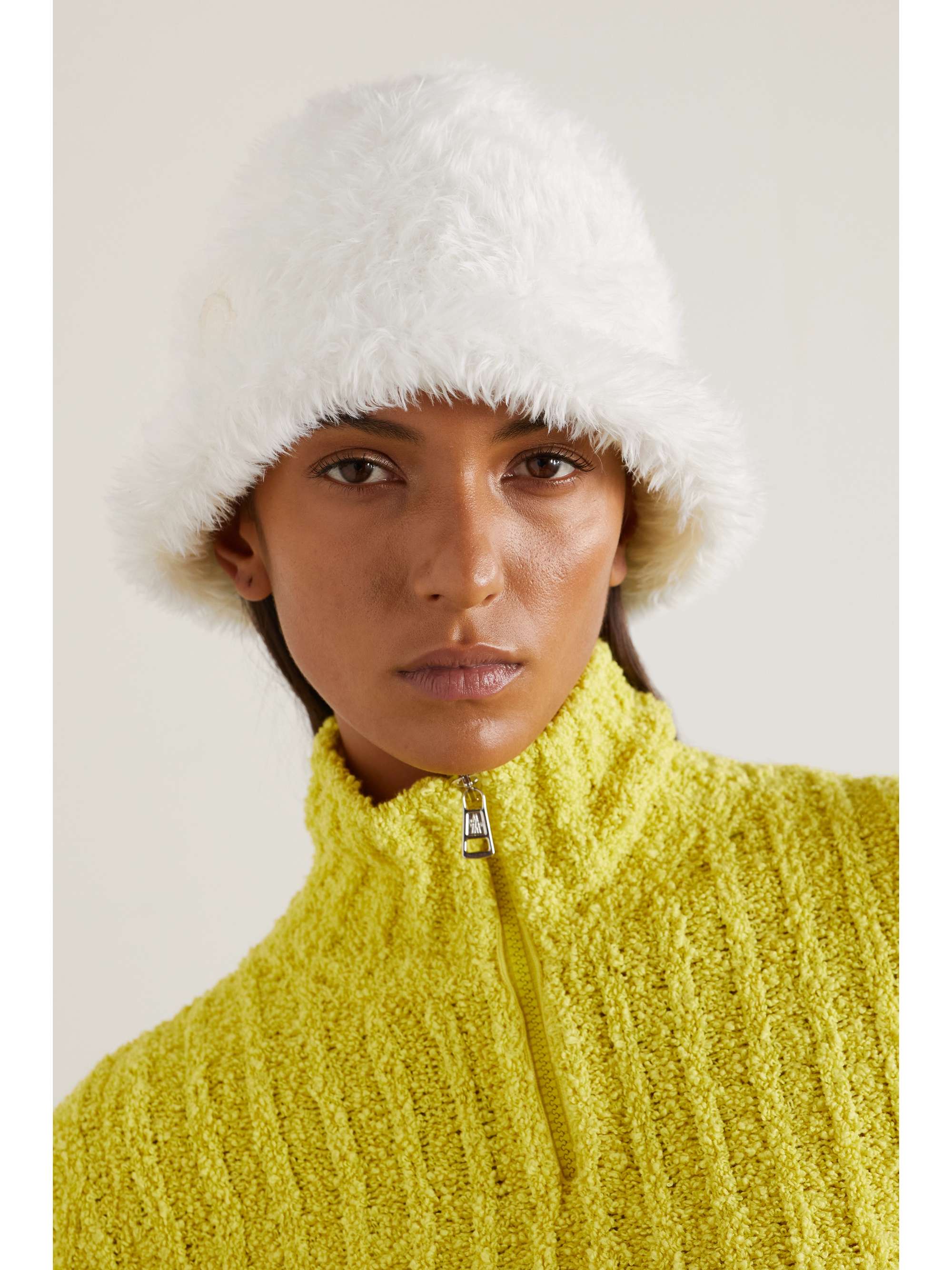 MONCLER GENIUS + JW Anderson embroidered faux fur bucket hat