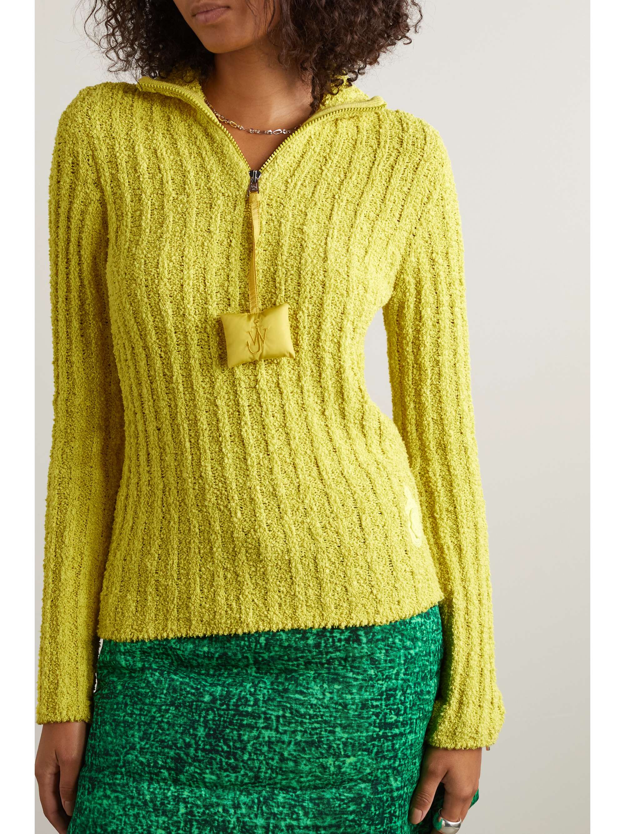 MONCLER GENIUS + JW Anderson appliquéd ribbed cotton-blend bouclé sweater