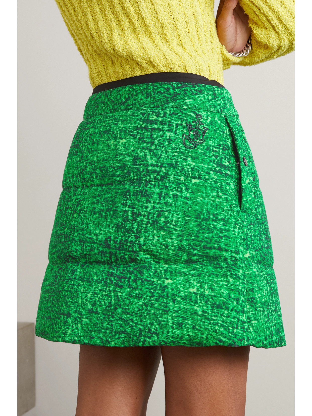 Shop Moncler Genius + Jw Anderson Quilted Printed Cotton-twill Down Mini Skirt In Green